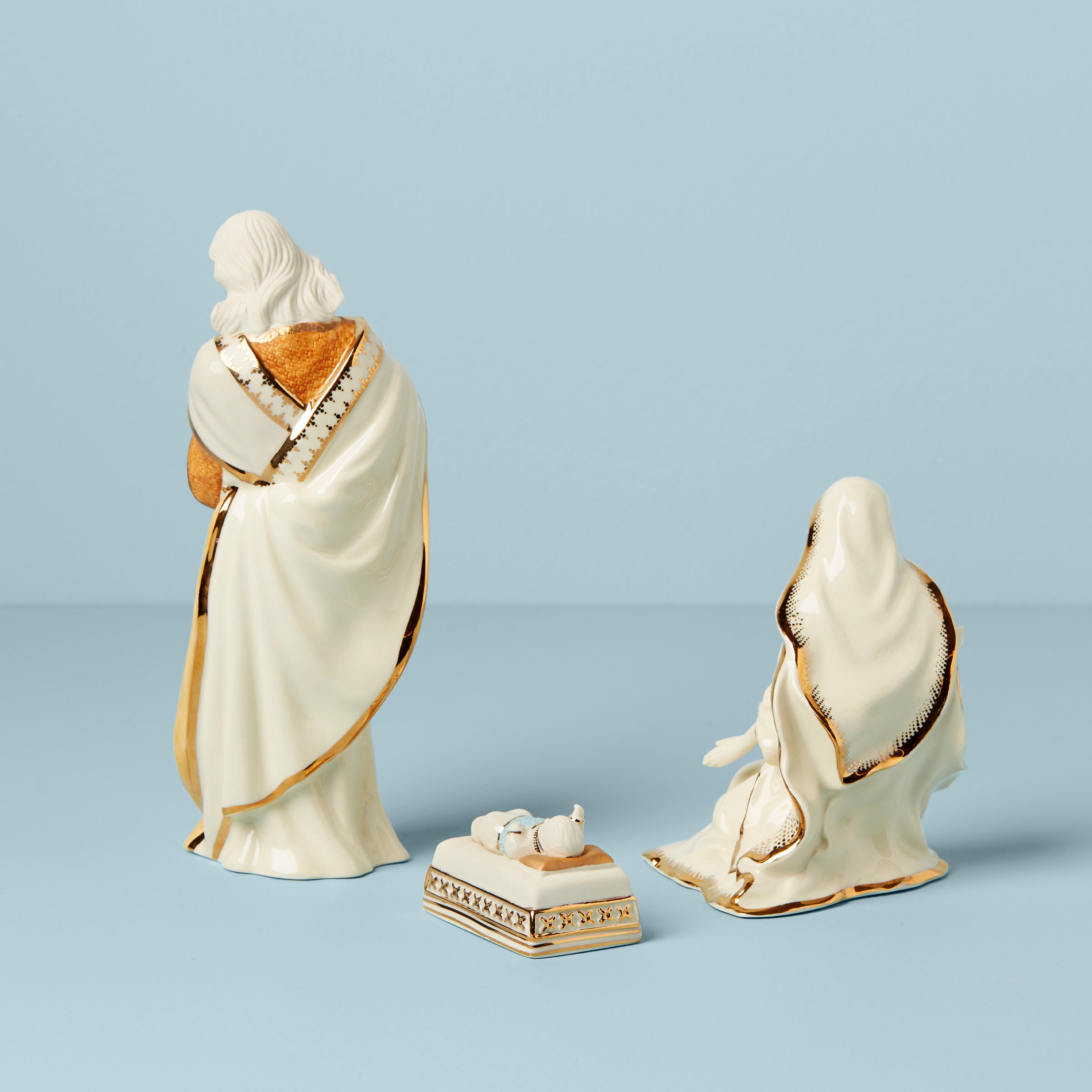 First Blessing Porcelain Nativity Holy Family Figurine Set with Gold Accents