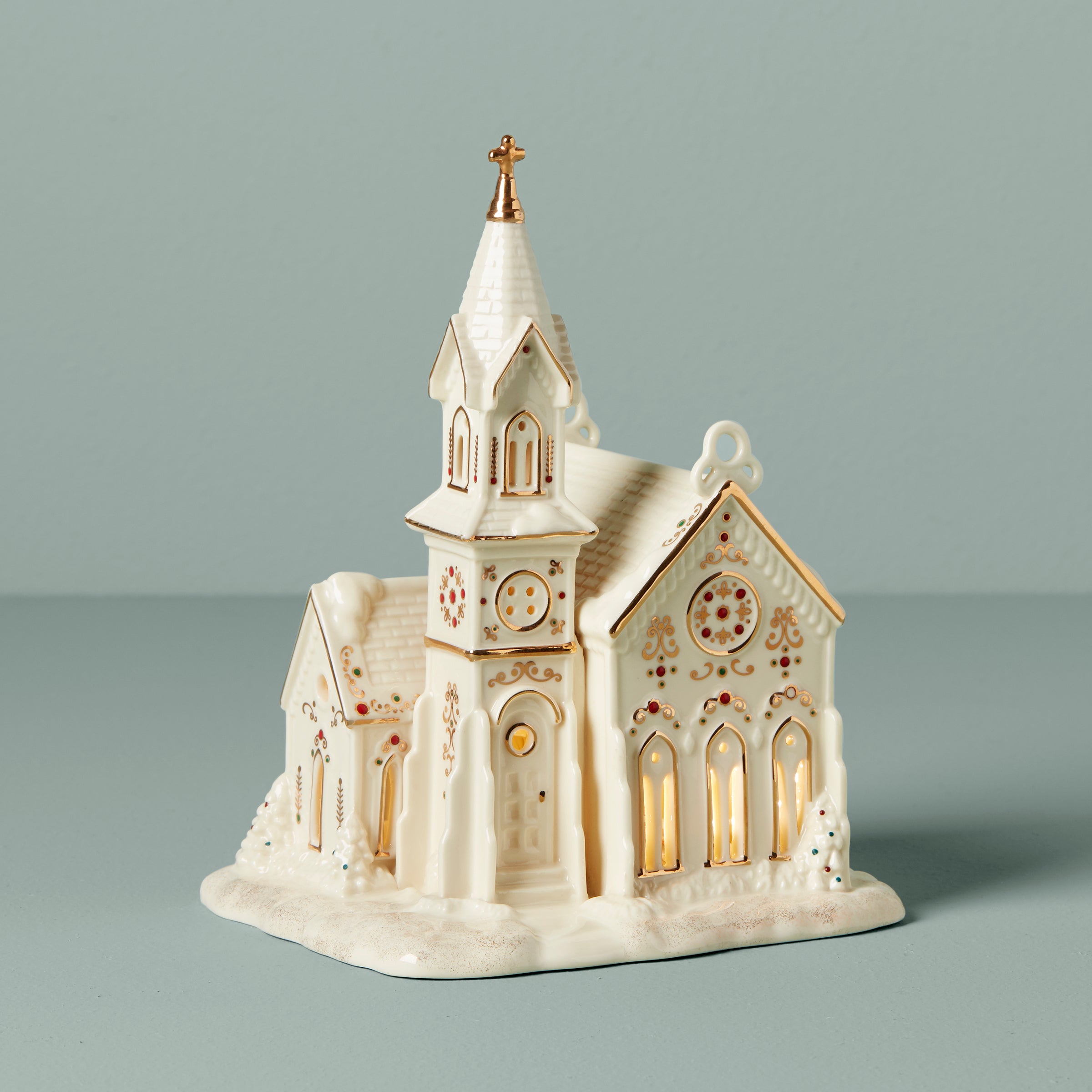 Light-Up Porcelain Church Figurine with 24k Gold Accents – Mistletoe Park