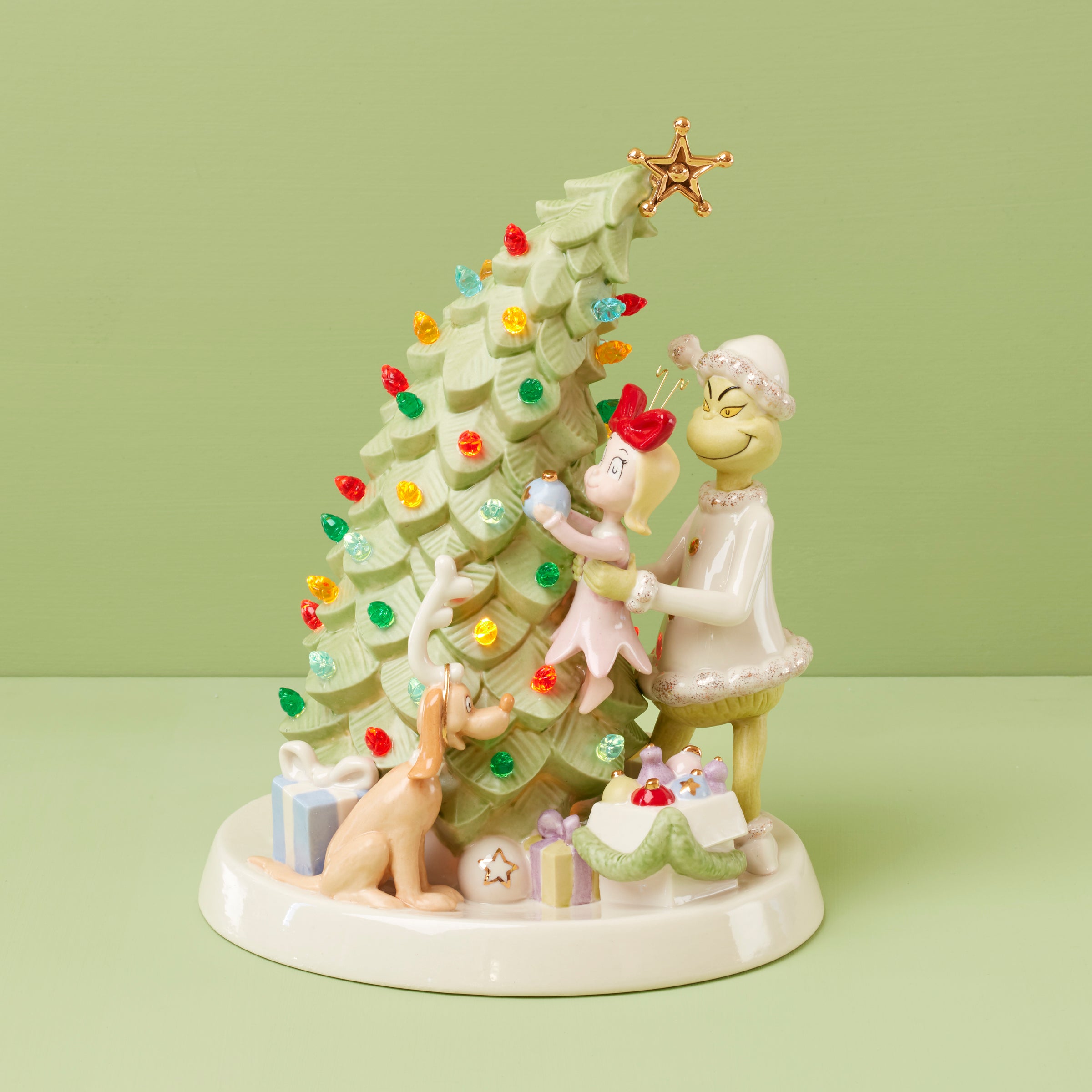 Grinch Christmas Tree Figurine with Lights – Dr. Seuss Decor