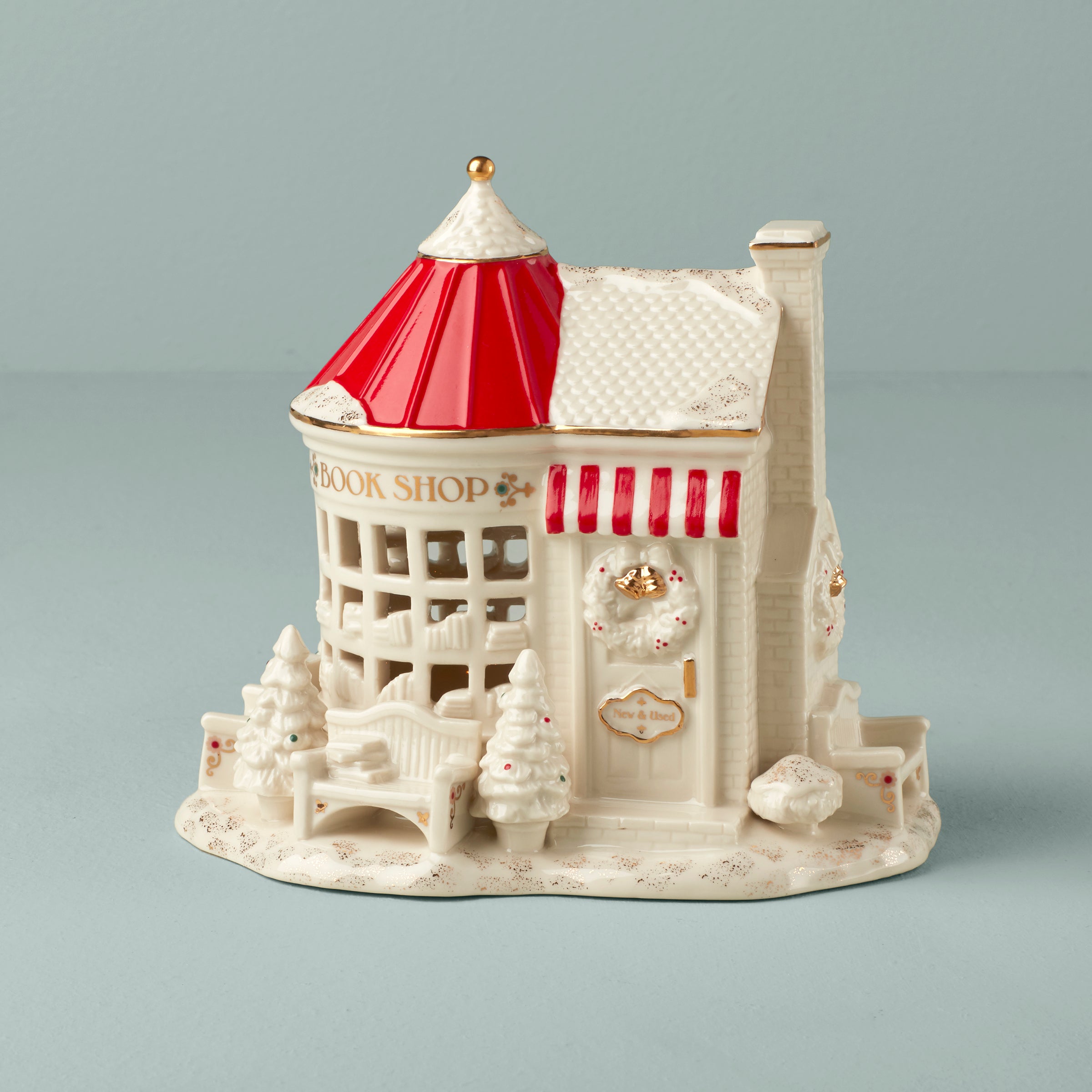 Mistletoe Park Light-Up Porcelain Bookstore Figurine with Gold Accents