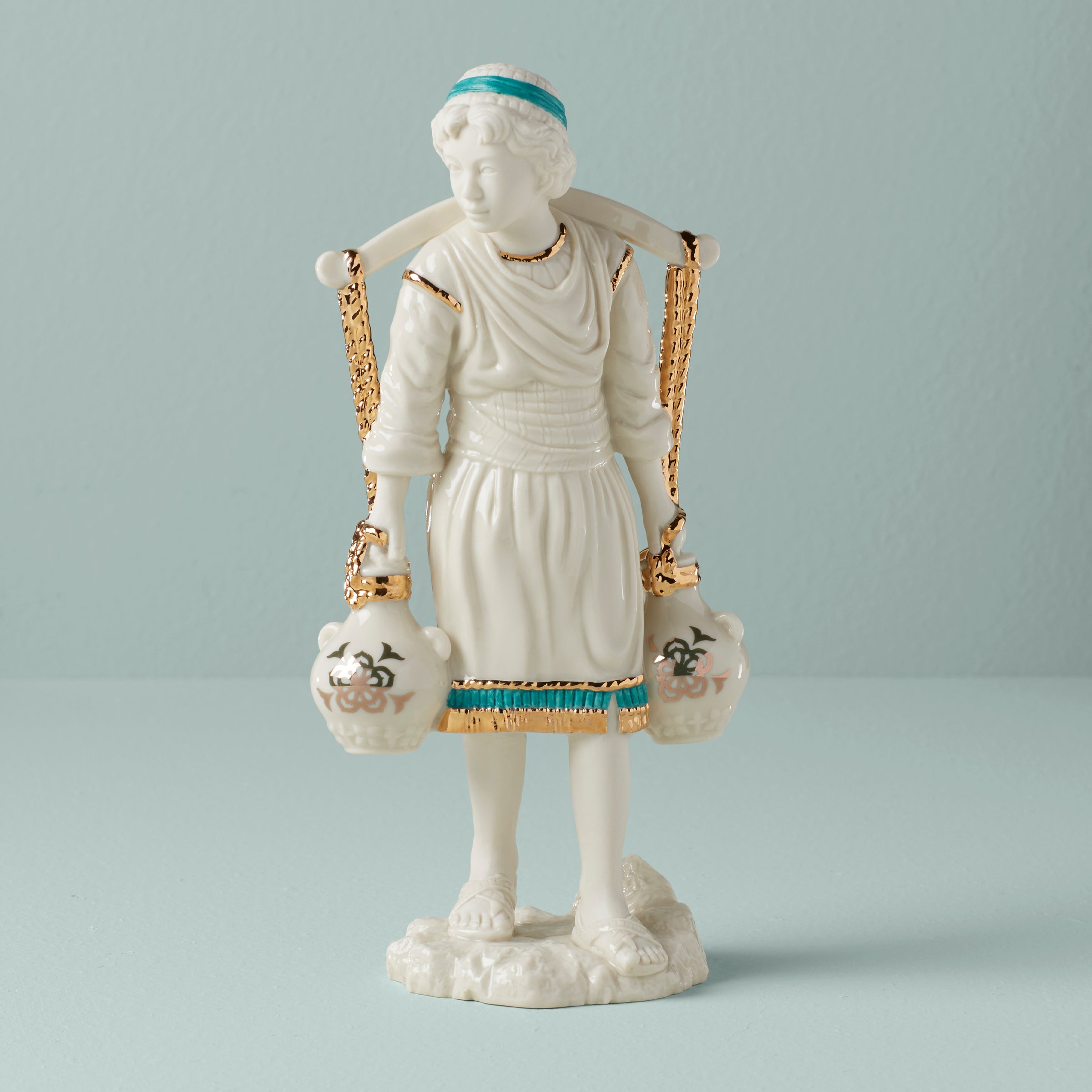 Ceramic Water Boy Figurine with 24K Gold Accents