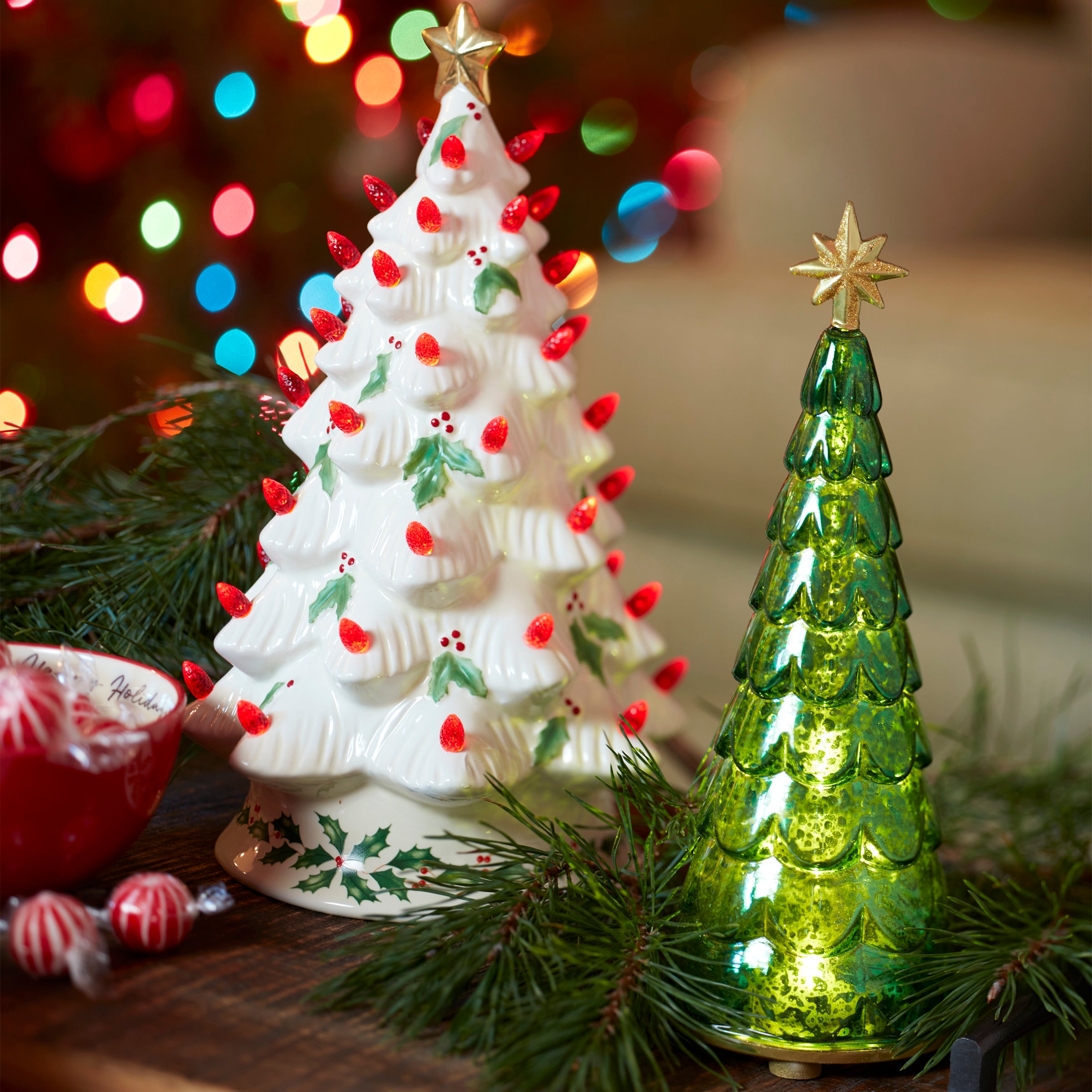 Lit Jewel Tone Christmas Tree with Shining Gold Star – Radiant Holiday Decor