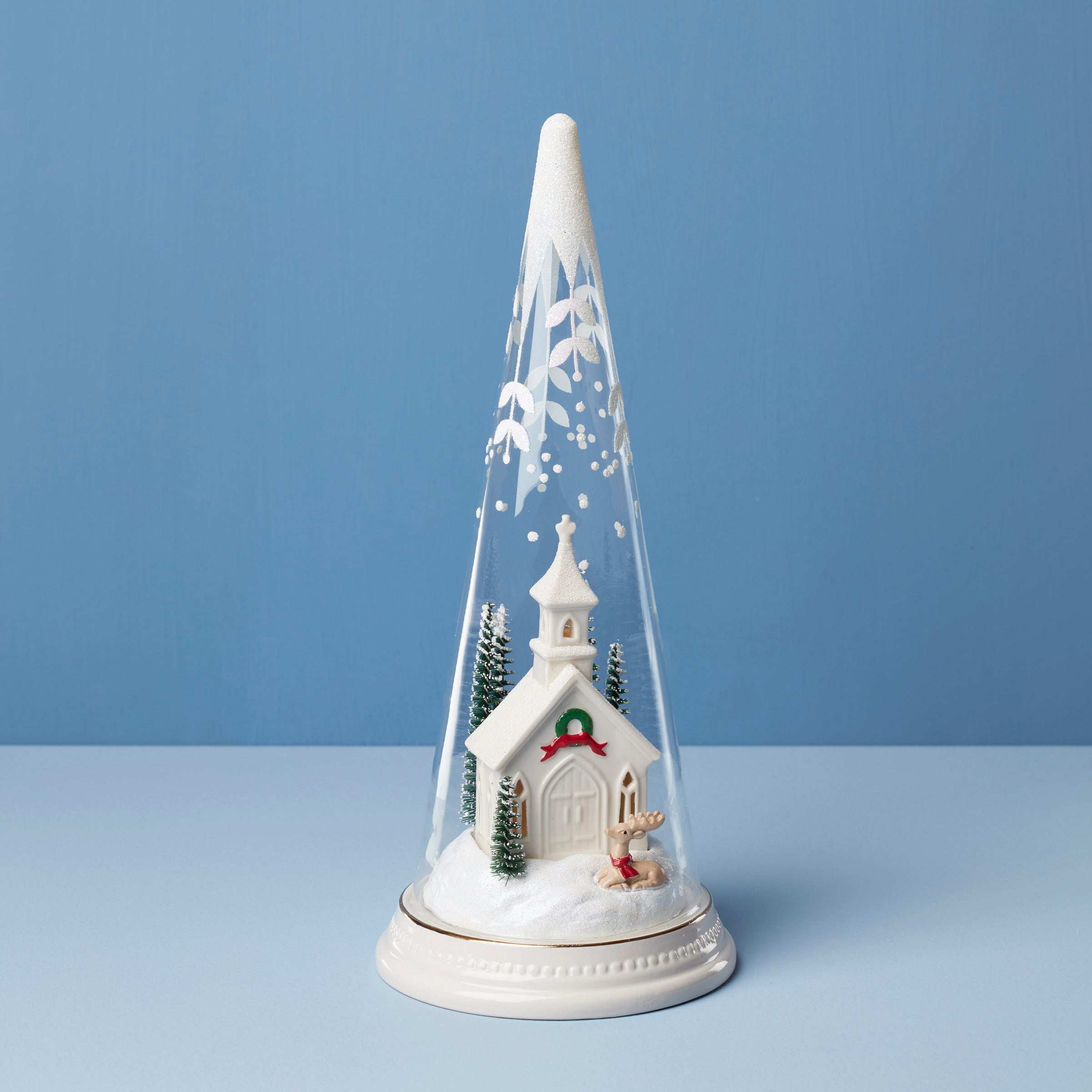 Christmas Church Scene LED Cone - Snowy Holiday Decor for Mantel