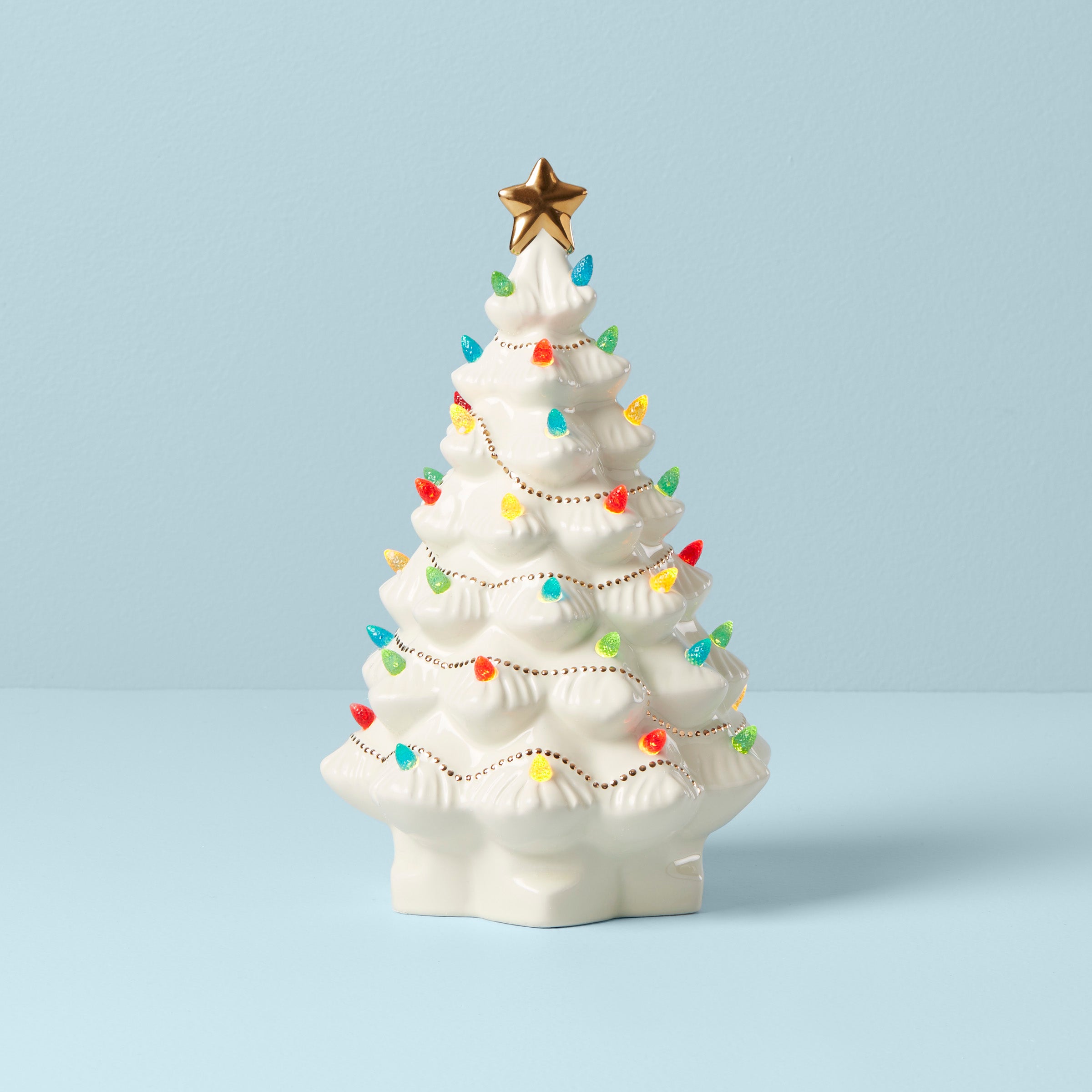 Treasured Traditions Hand-Painted Ceramic Christmas Tree with Gold Star
