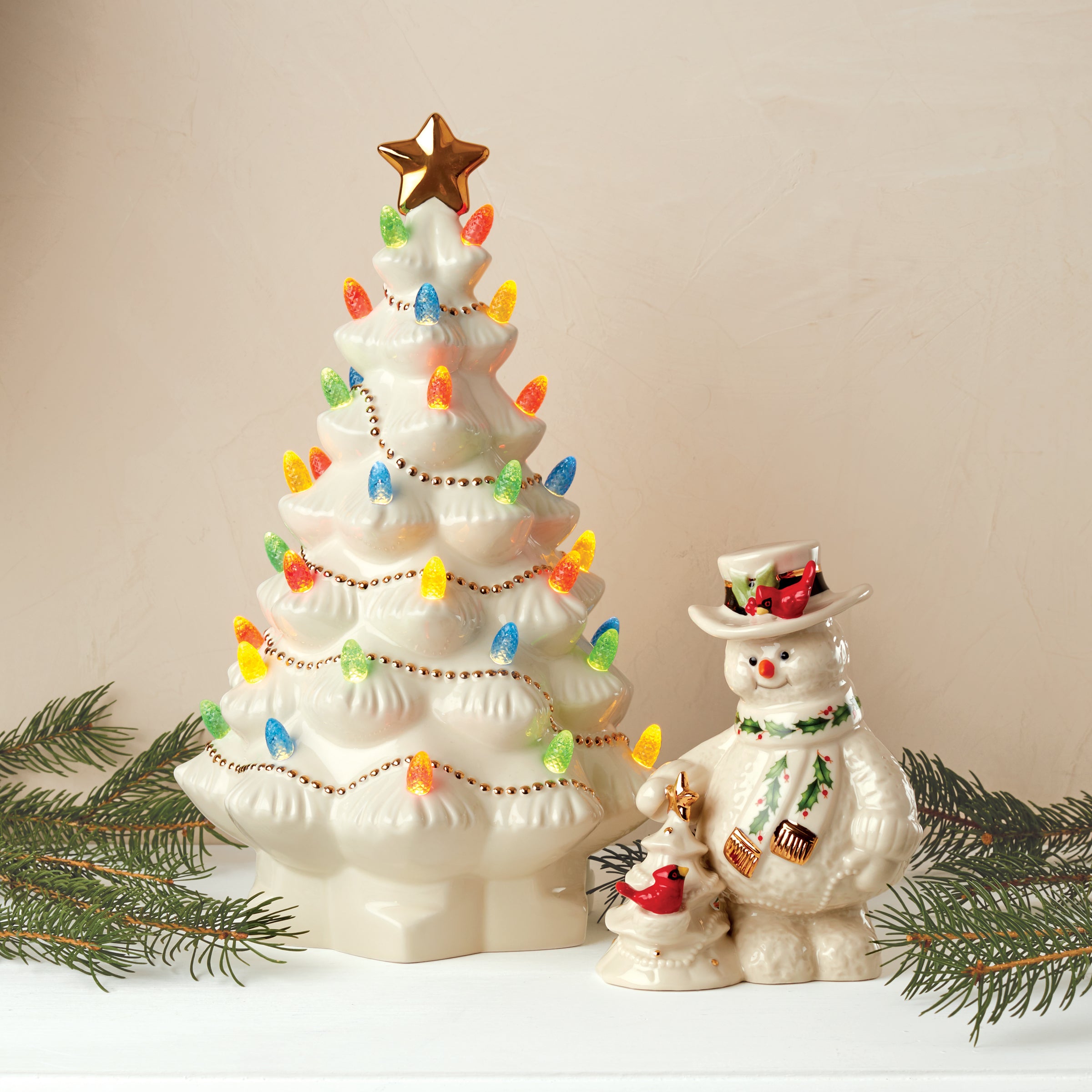 Treasured Traditions Hand-Painted Ceramic Christmas Tree with Gold Star