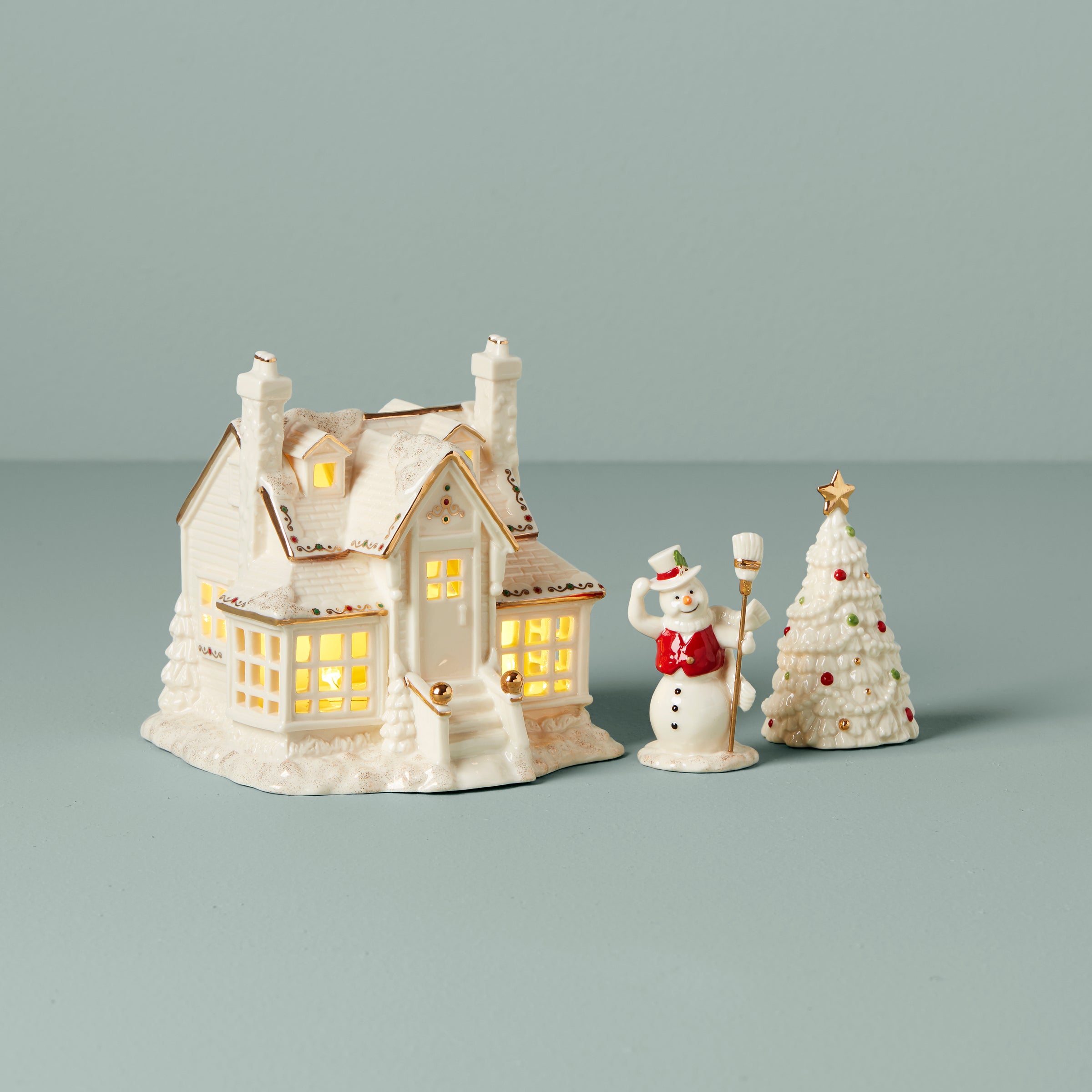 Mistletoe Park Light-Up Christmas Village Set with Gold Accents