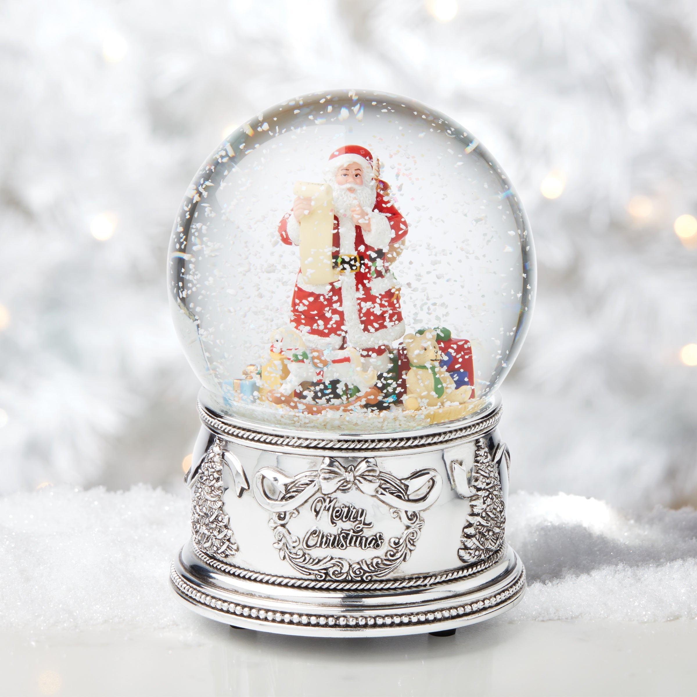 Musical Santa Snow Globe with Jingle Bells Winter Scene