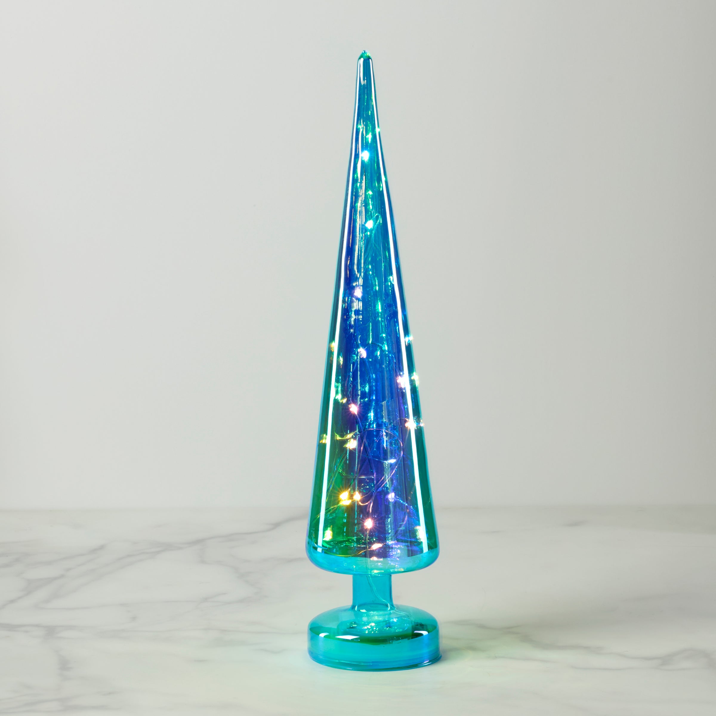 LED Teal Glass Christmas Tree with Lights - Holiday Decor