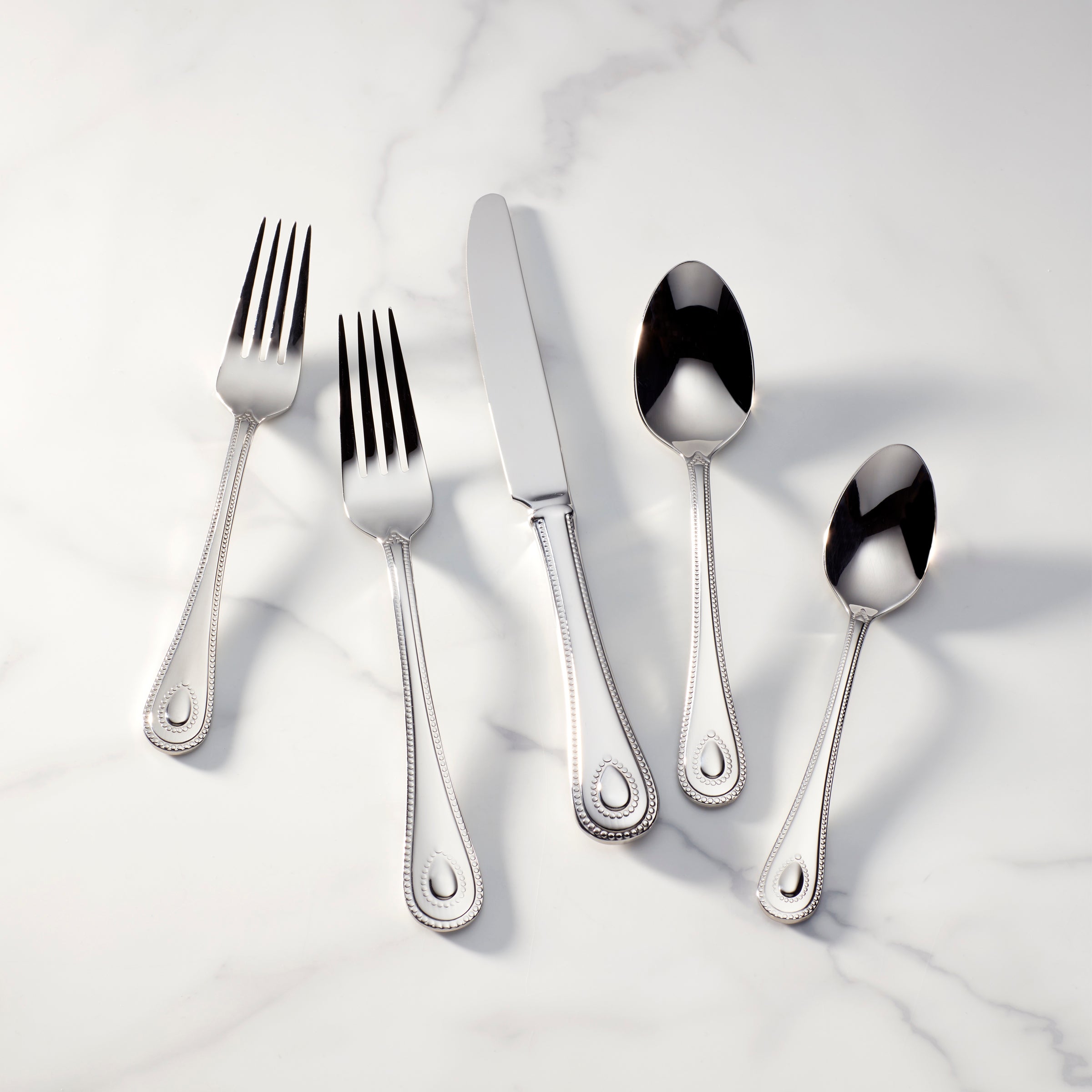 French Perle 65-Piece Stainless Steel Flatware Set – Elegant Beaded Design