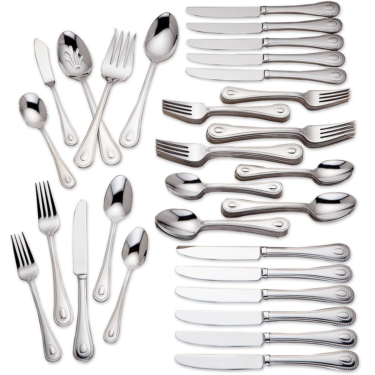 French Perle 65-Piece Stainless Steel Flatware Set – Elegant Beaded Design