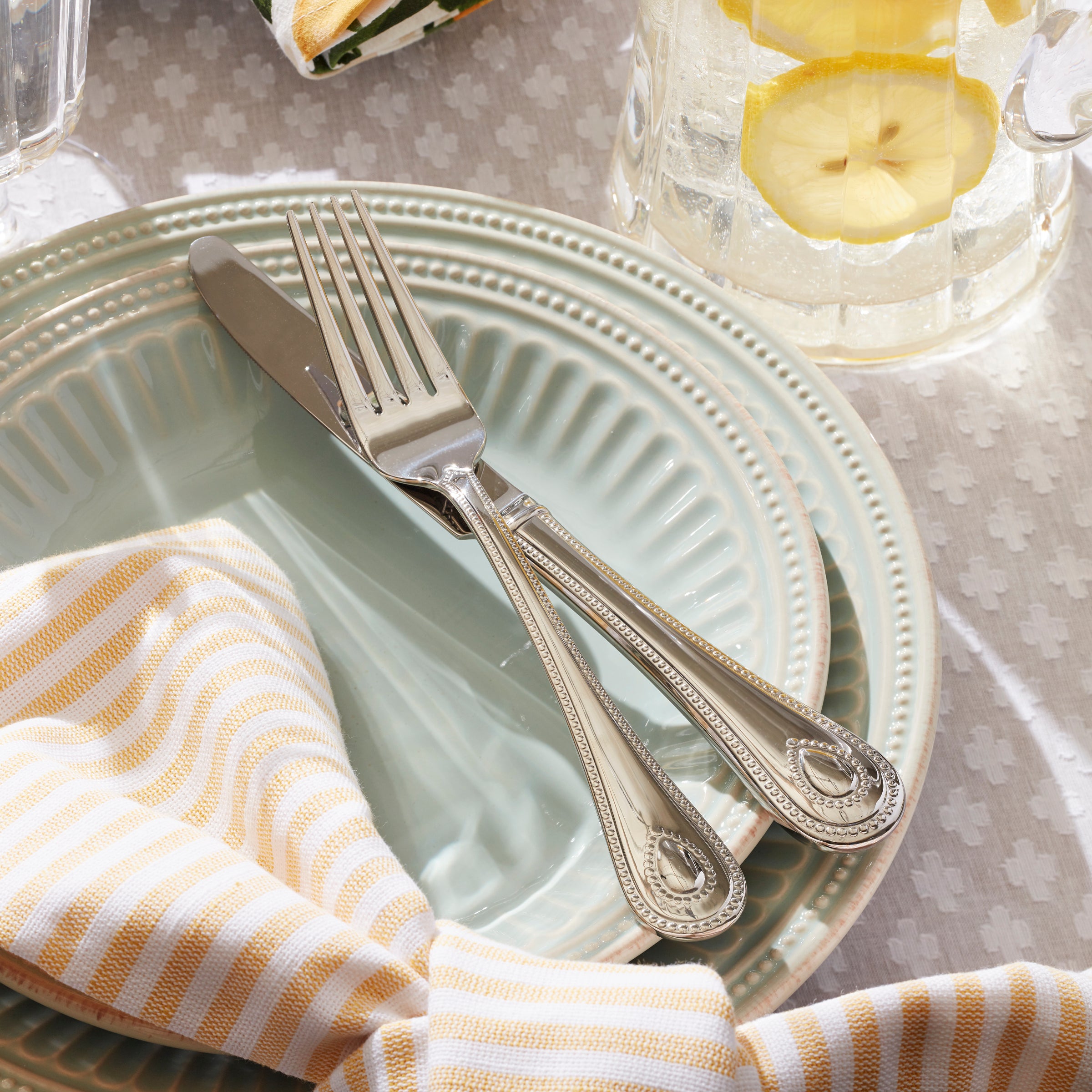 French Perle 65-Piece Stainless Steel Flatware Set – Elegant Beaded Design