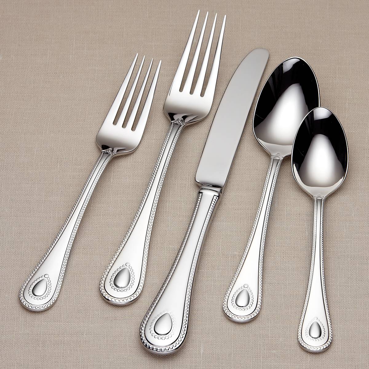 French Perle 65-Piece Stainless Steel Flatware Set – Elegant Beaded Design