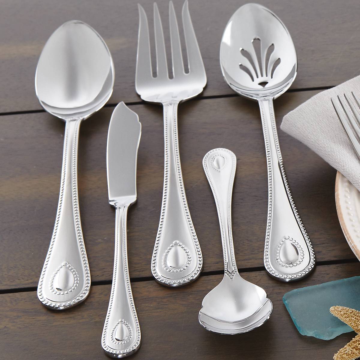 French Perle 65-Piece Stainless Steel Flatware Set – Elegant Beaded Design