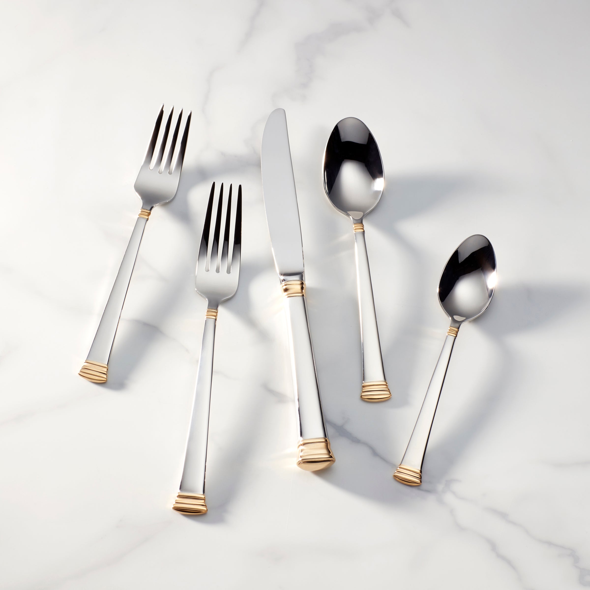 24K Gold-Plated 5-Piece Stainless Steel Flatware Set