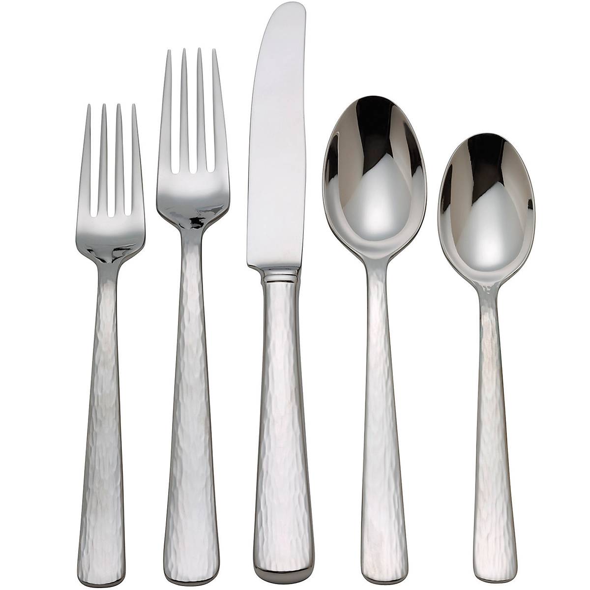 Silver Echo 5-Piece Stainless Steel Flatware Set with Hammered Texture