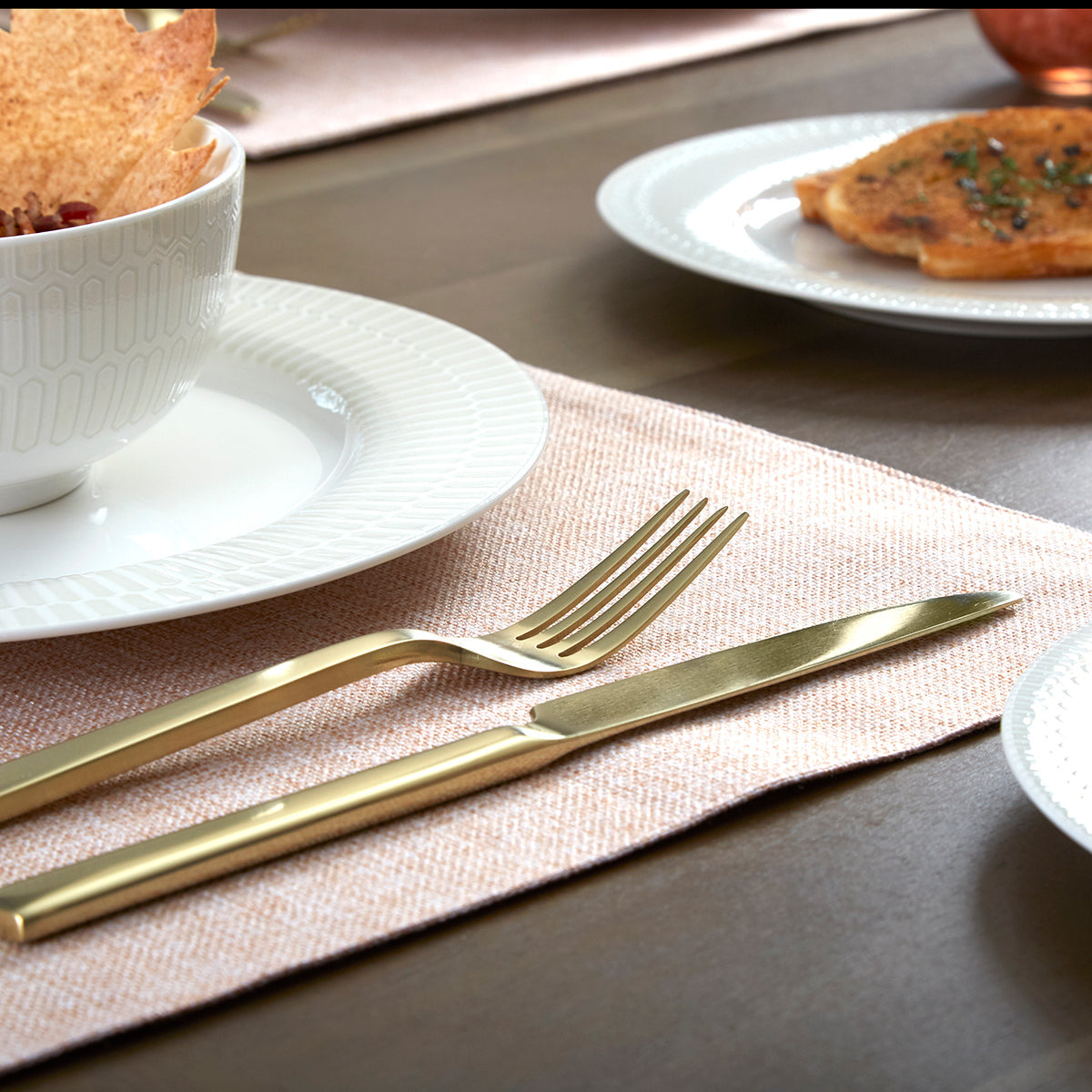 Chef's Table 20-Piece Champagne Flatware Set - Modern Square Handles