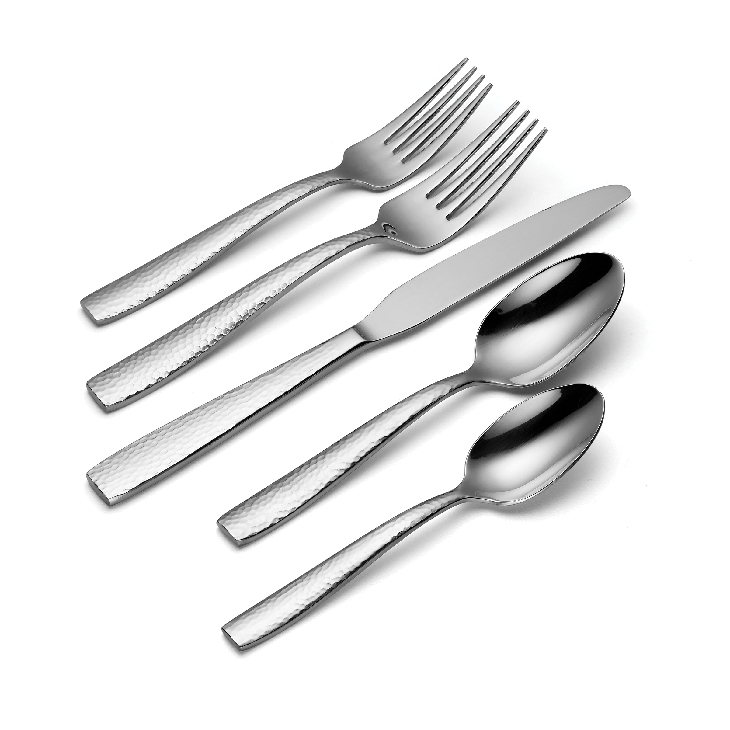 Illuma 50-Piece Flatware Set with Hammered Handles & Polished Finish