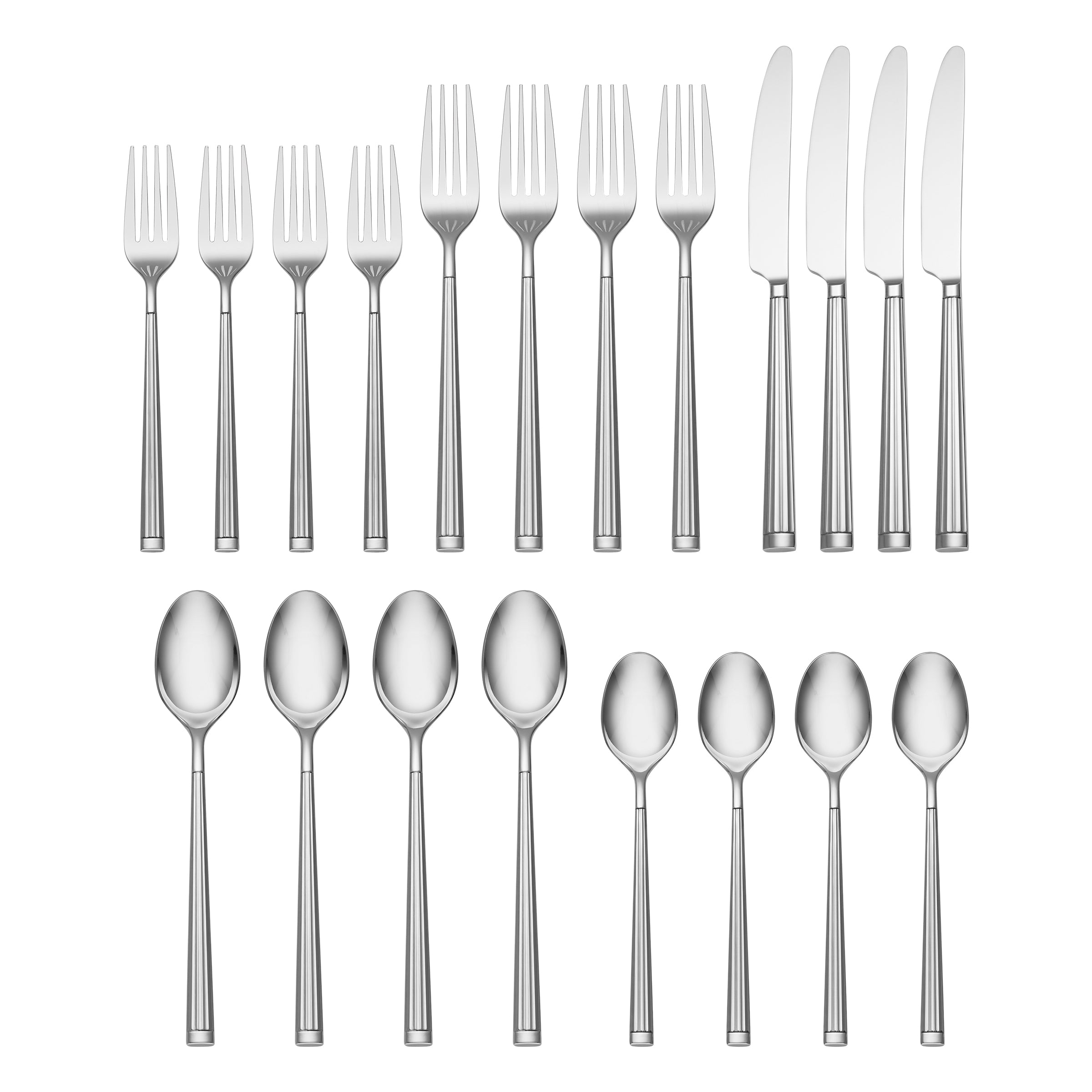 Robyn 20-Piece Stainless Steel Flatware Set - Elegant Fluted Design