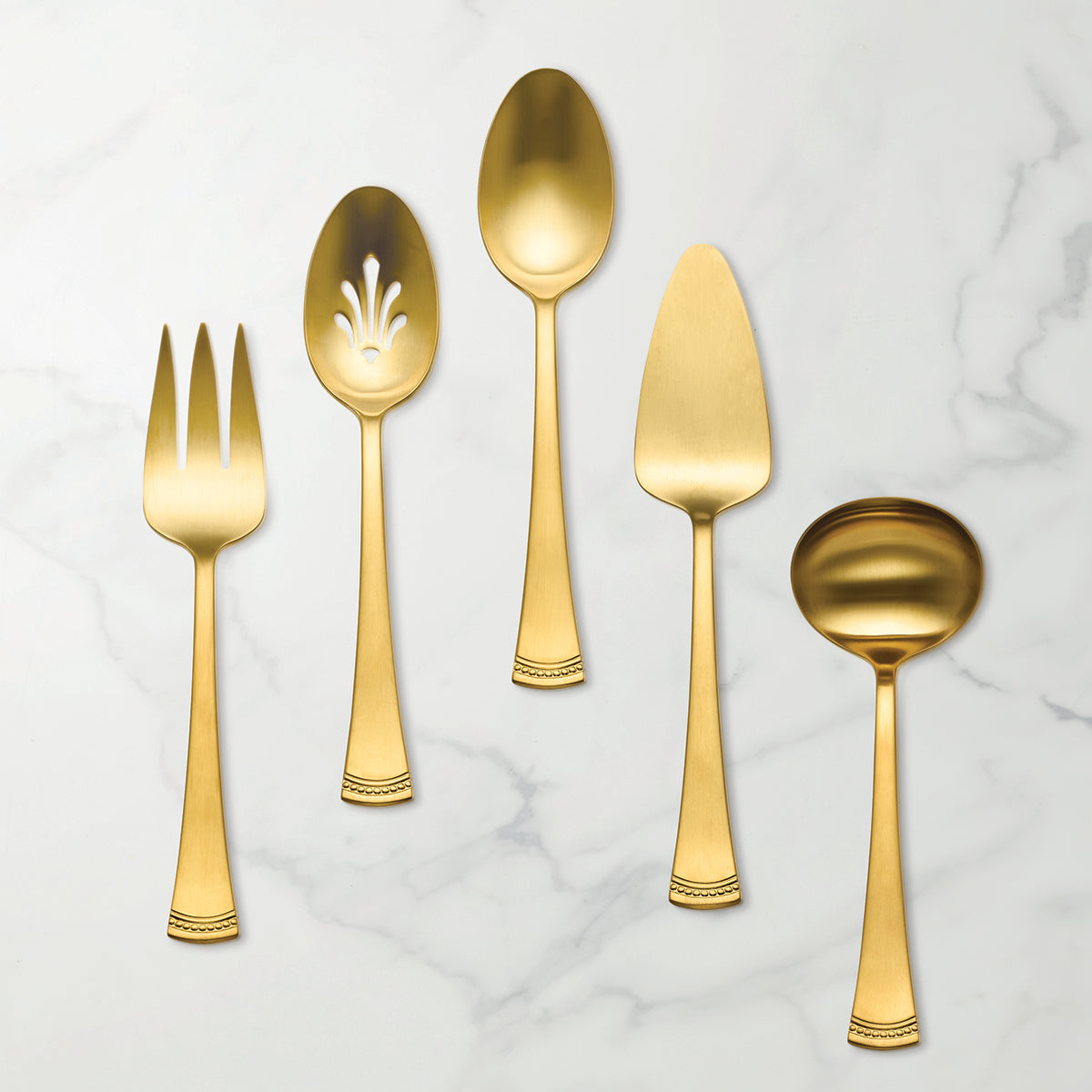 Portola 5-Piece Gold Satin Hostess Serving Set - 18/10 Stainless Steel