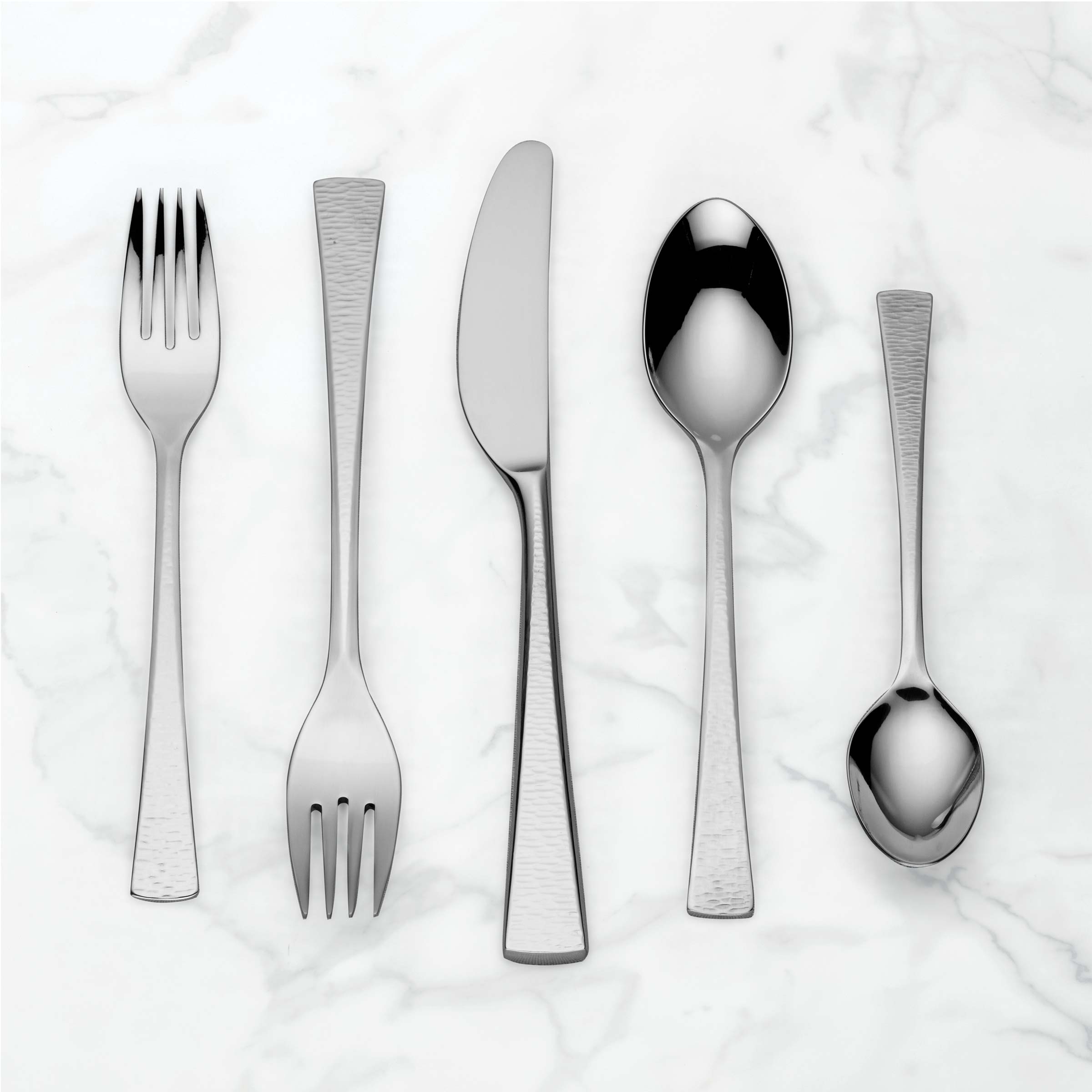 Biscayne 65-Piece Stainless Steel Flatware Set with Hammered Handles