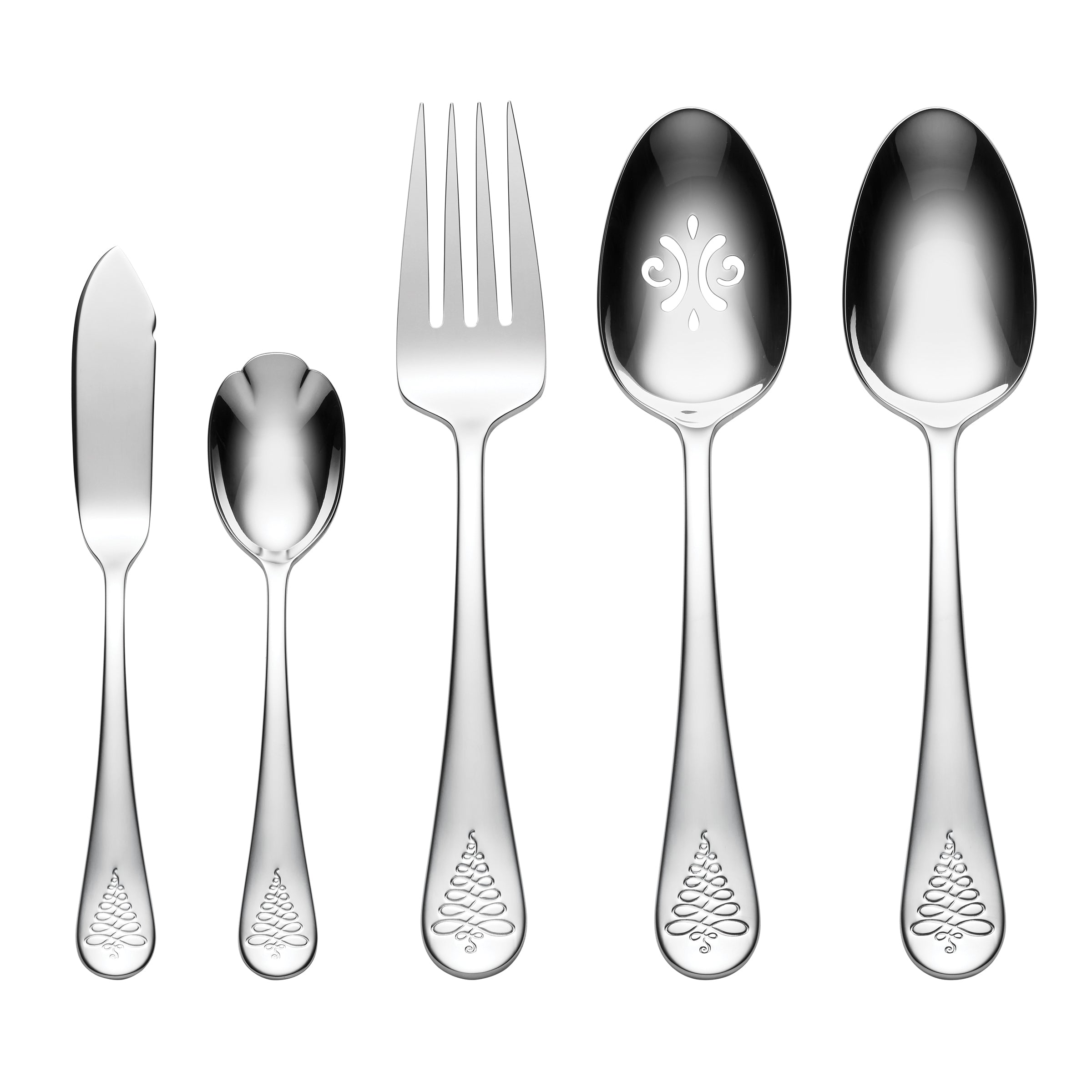 Noella 65-Piece Christmas Flatware Set with Evergreen Tree Design