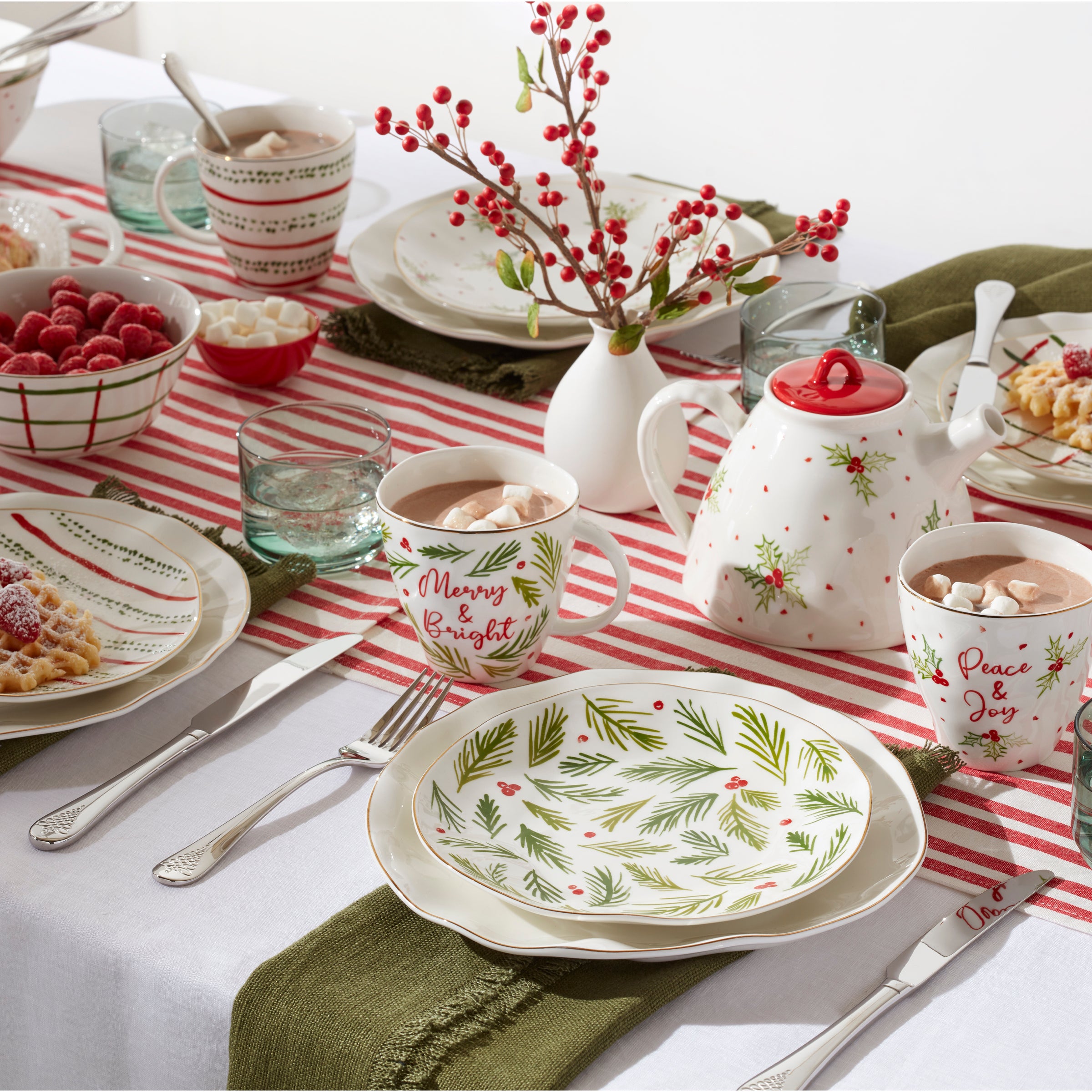 Noella 65-Piece Christmas Flatware Set with Evergreen Tree Design