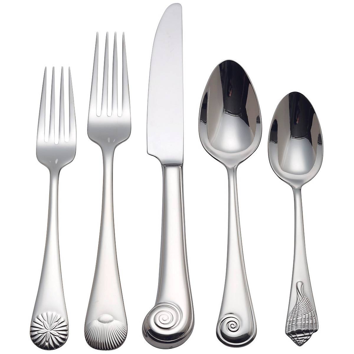 Beach-Themed Stainless Steel Flatware Set with Seashell Design - 5 Piece Place Setting