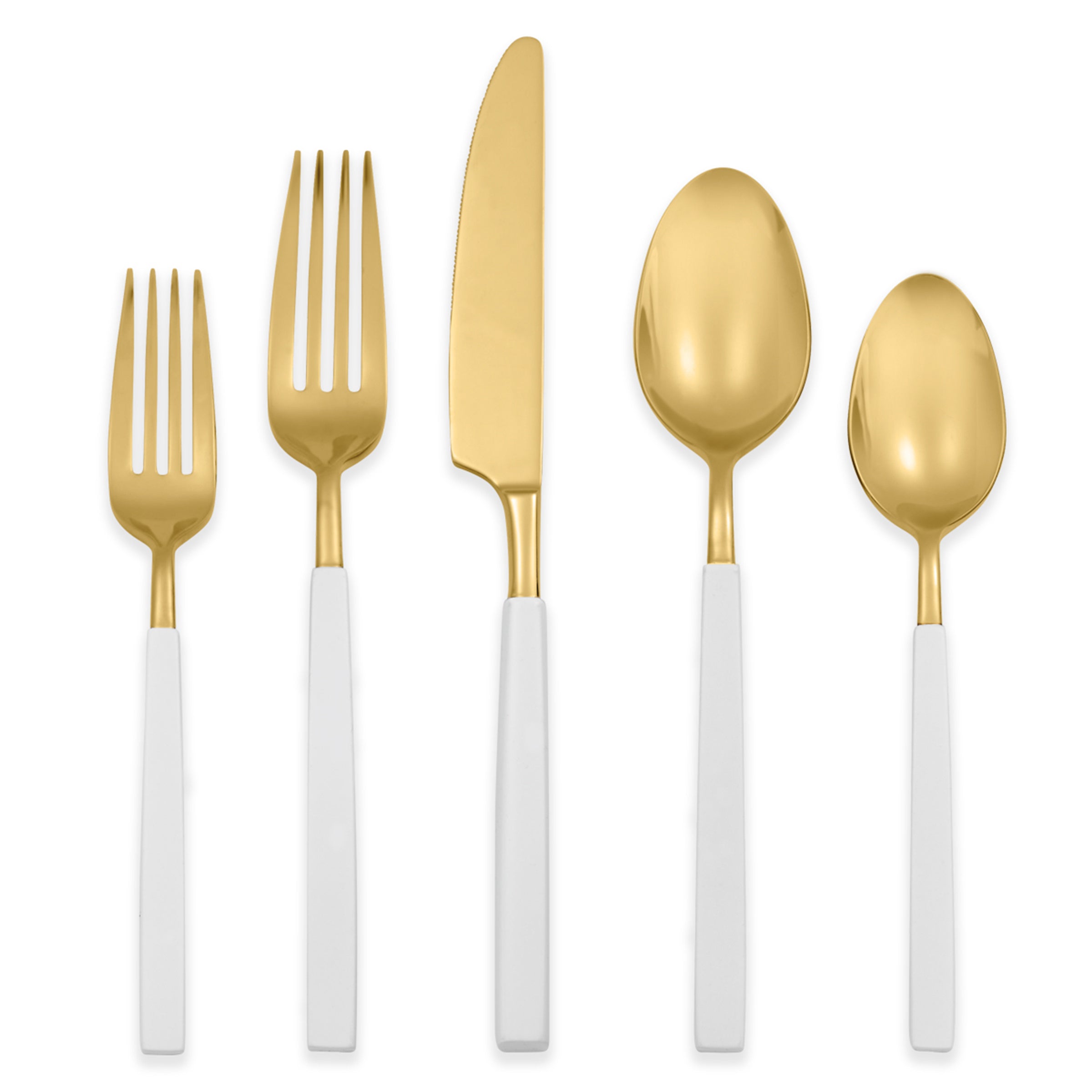 Marion Gold & White Enamel Flatware Set - 5-Piece Place Setting