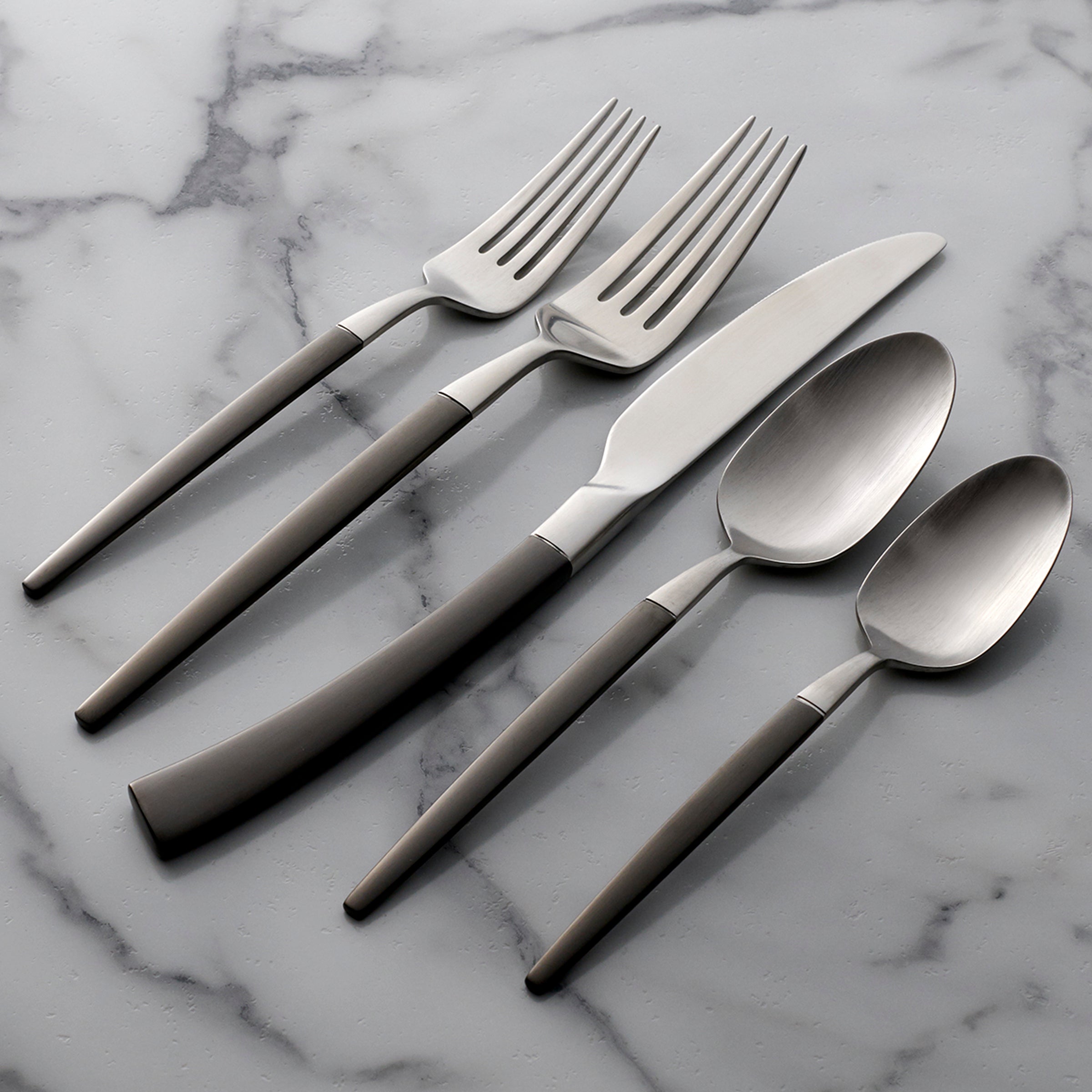 Modern Black & Stainless Steel Flatware Set – Adjacent Midnight 20-Piece