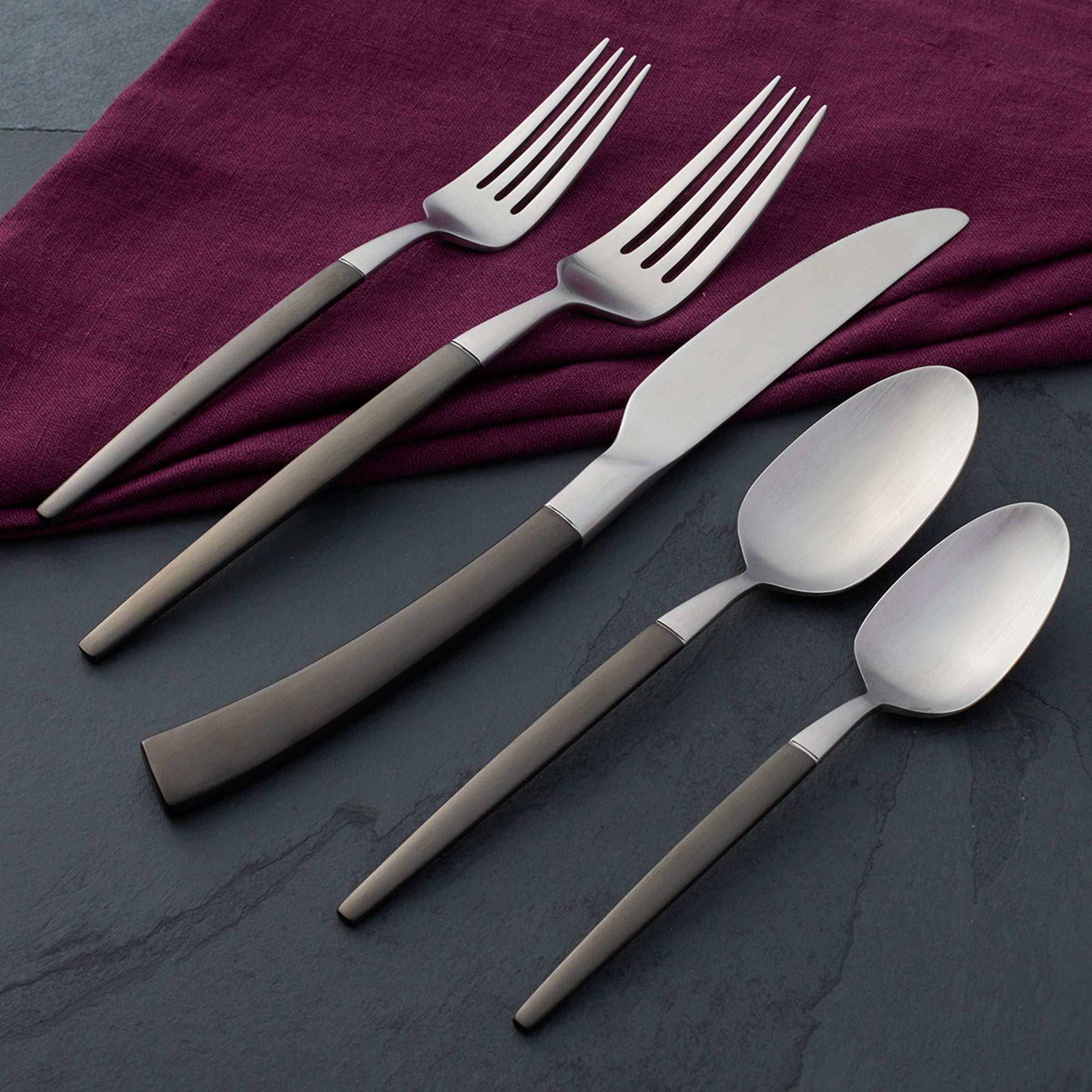Modern Black & Stainless Steel Flatware Set – Adjacent Midnight 20-Piece