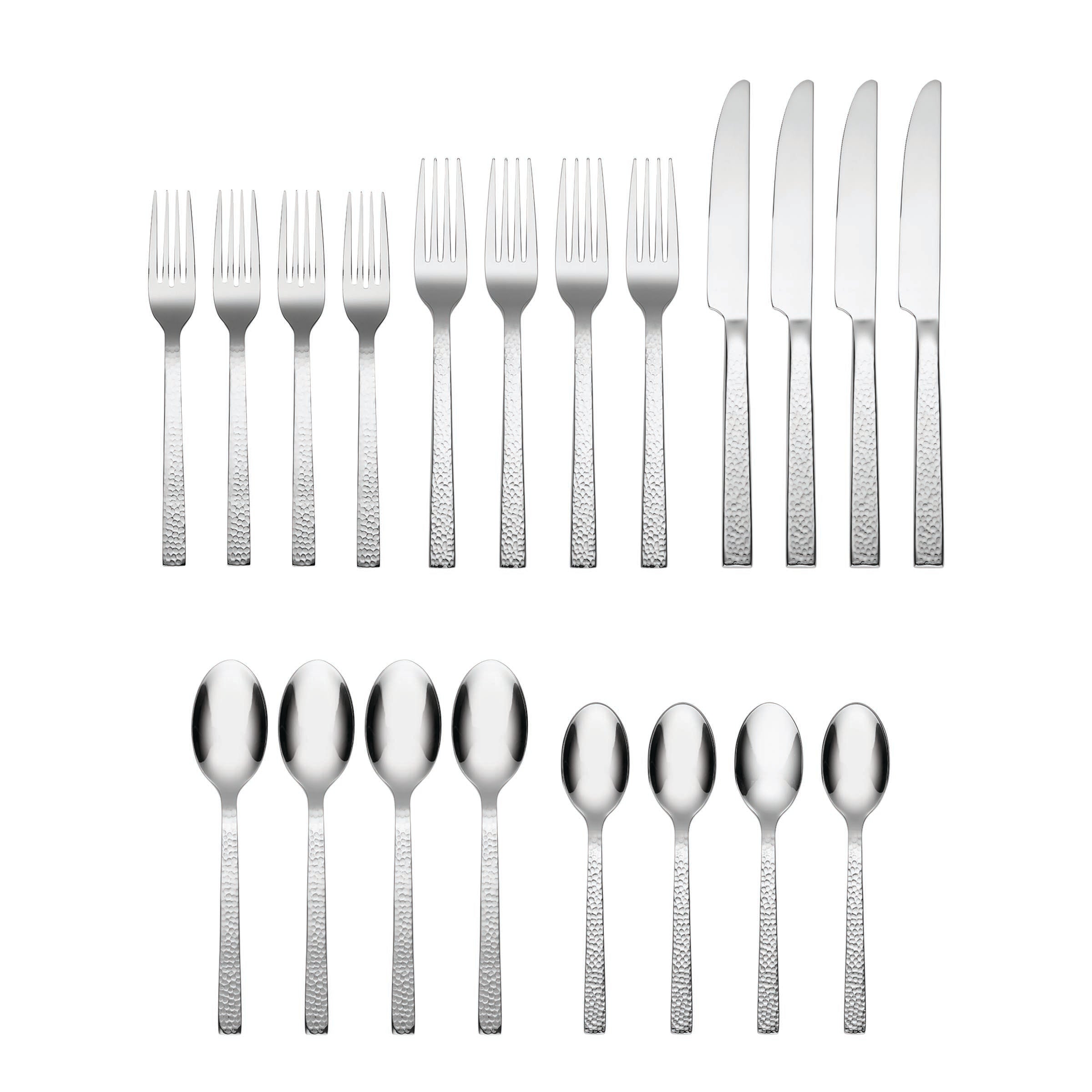 Chef's Table Hammered Flatware Set - 20 Piece Stainless Steel Cutlery