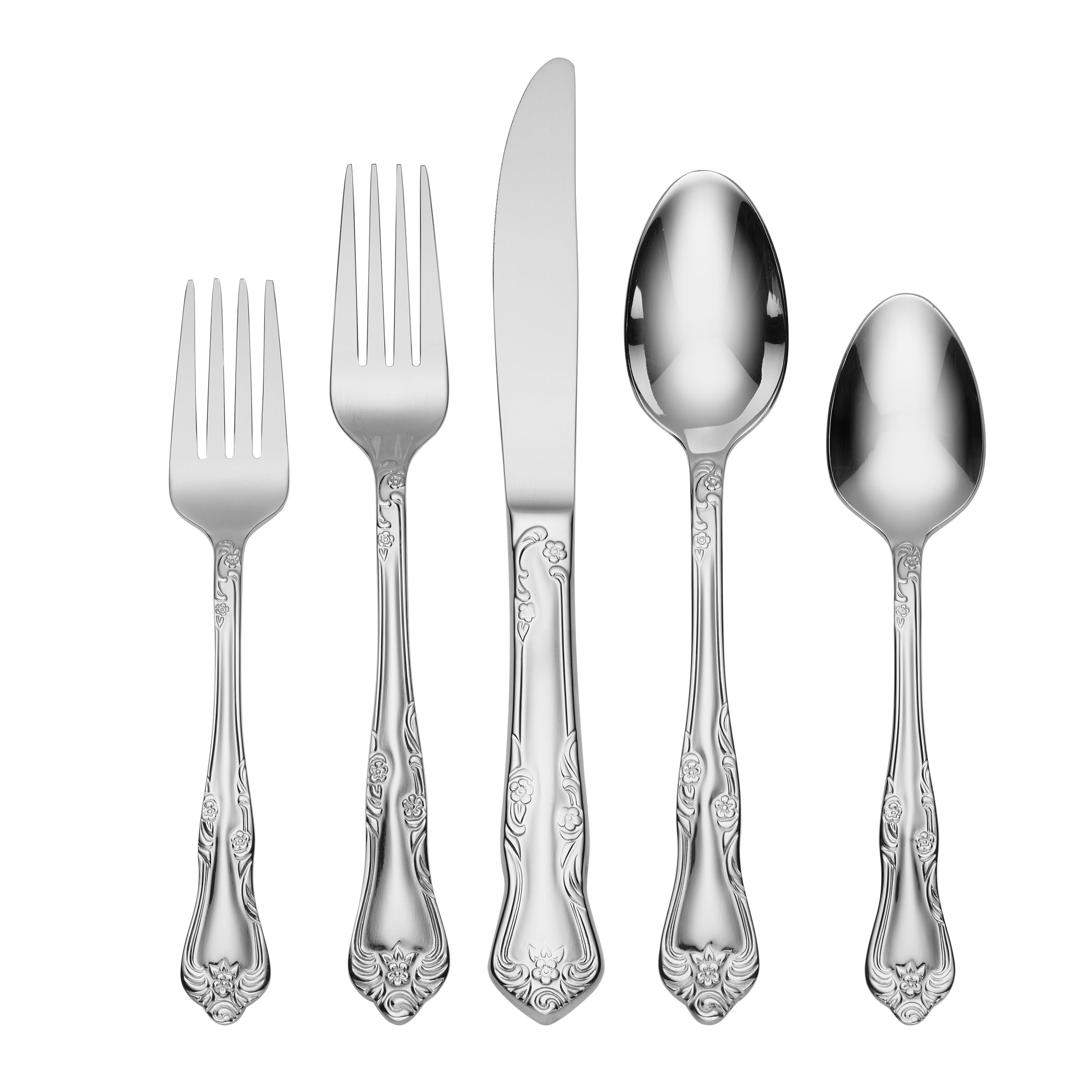 Azalea Floral 45-Piece Flatware Set - Elegant Dining Cutlery
