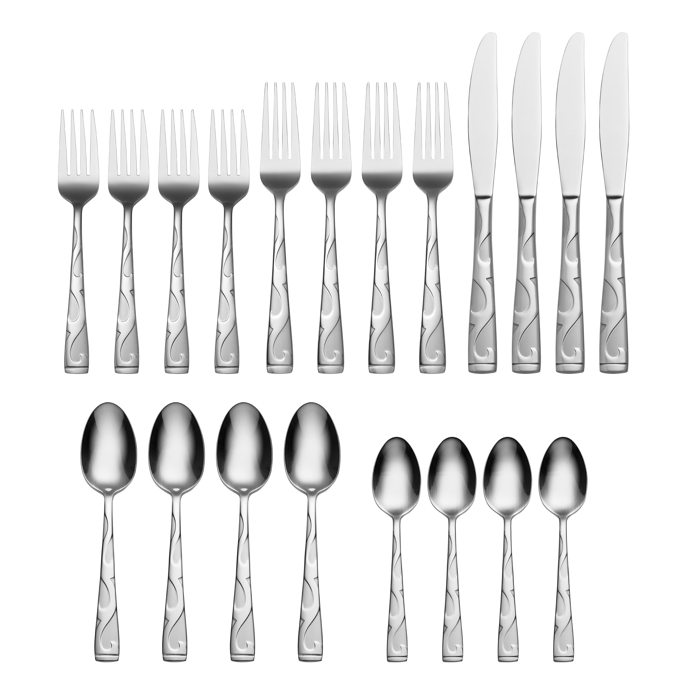 Tuscany 20-Piece Rock-Inspired Flatware Set with Embossed Design