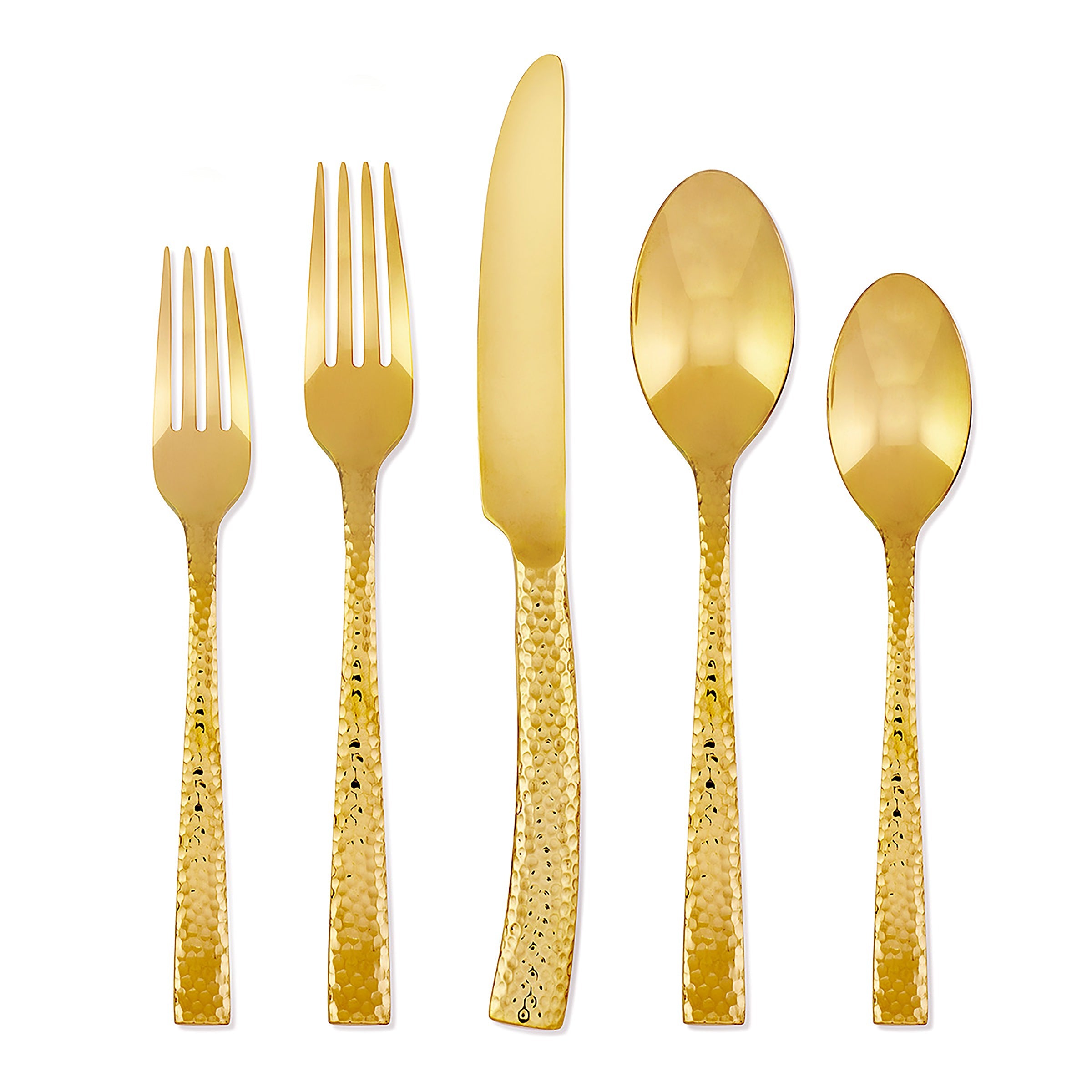 Paris Hammered Gold Titanium Flatware Set - 20 Piece Dinnerware