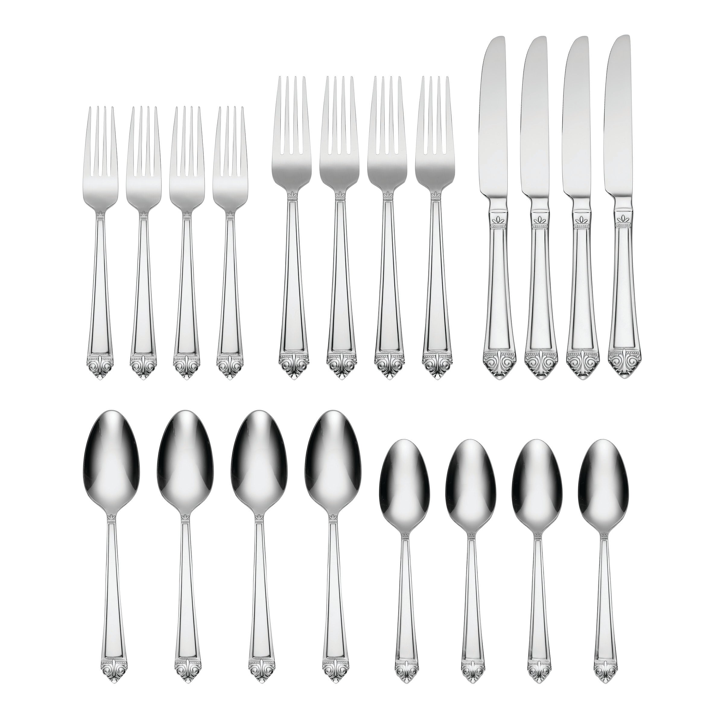 Eave 20-Piece Square Flatware Set with Ornamental Shell End