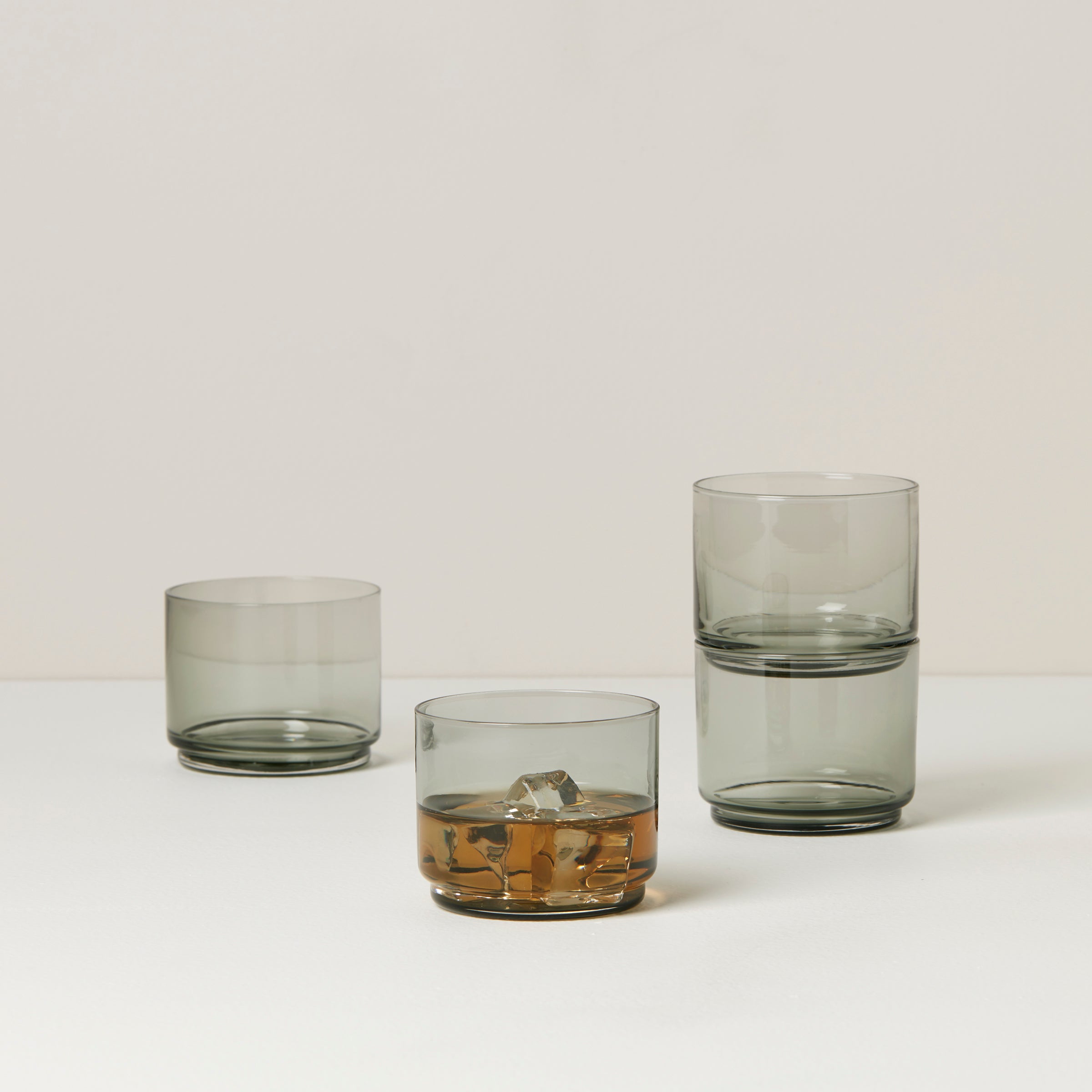 Tuscany Classics Smoke Glass Set - Stackable Short Glasses (4-Pack)