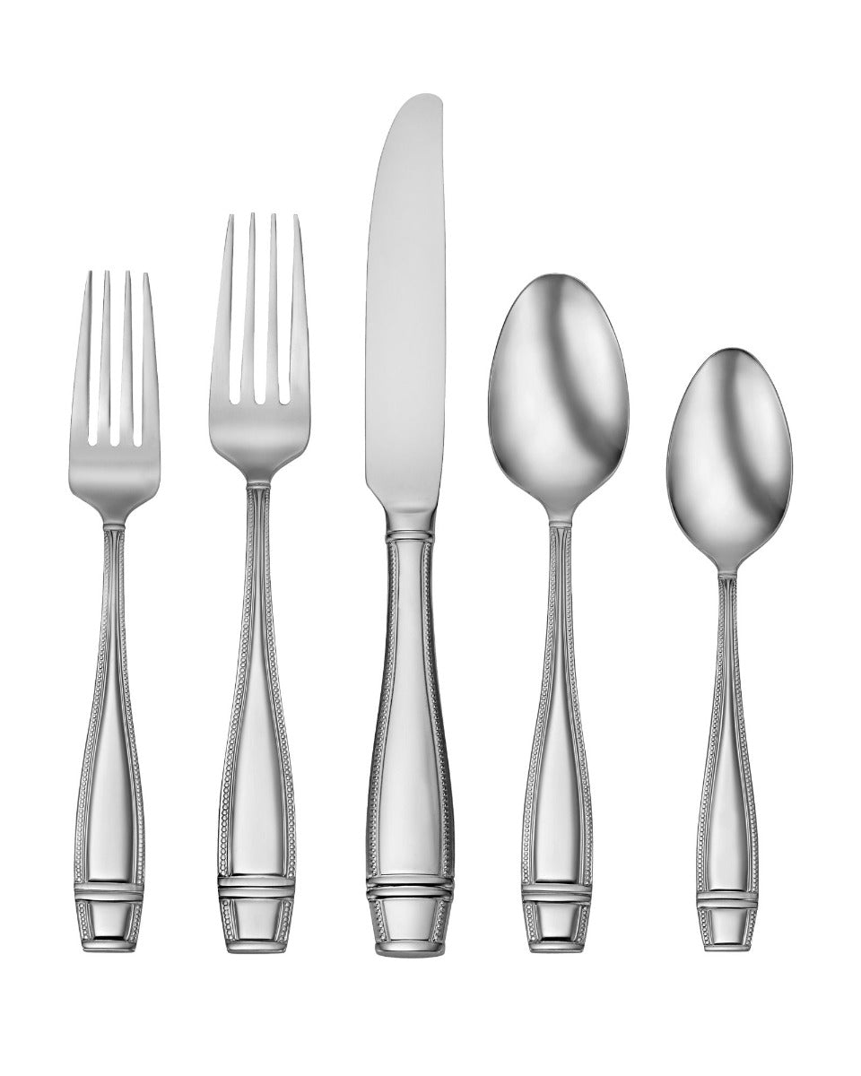 Ellis 42-Piece Stainless Steel Flatware Set - Modern Beaded Design