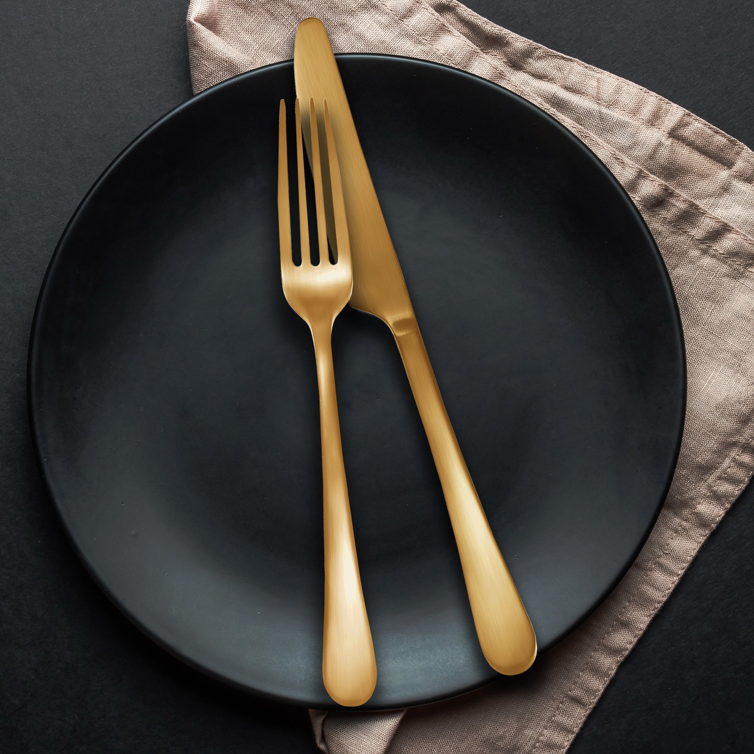 Mirabella Satin Gold Flatware Set - 20 Piece Titanium Dining Cutlery