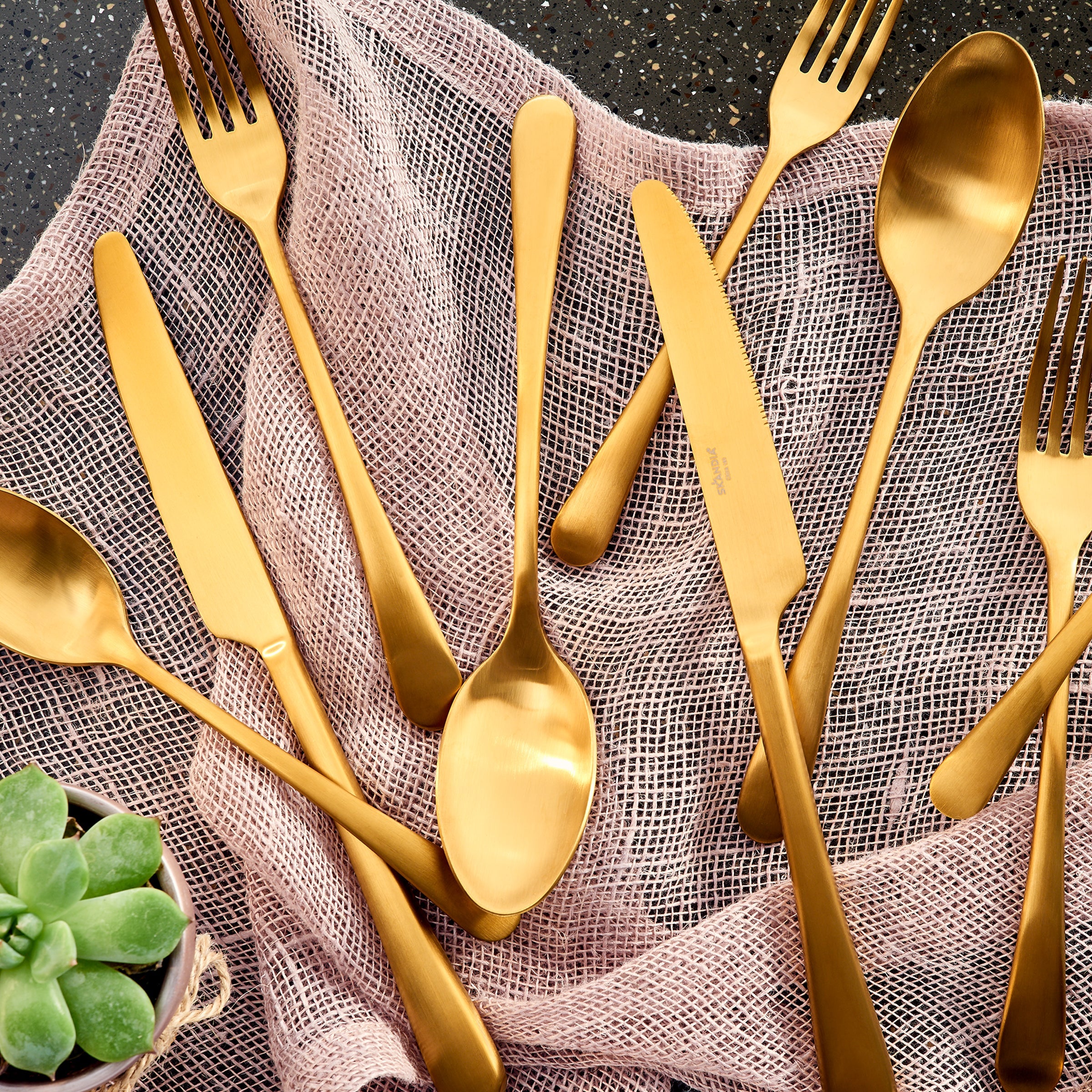 Mirabella Satin Gold Flatware Set - 20 Piece Titanium Dining Cutlery