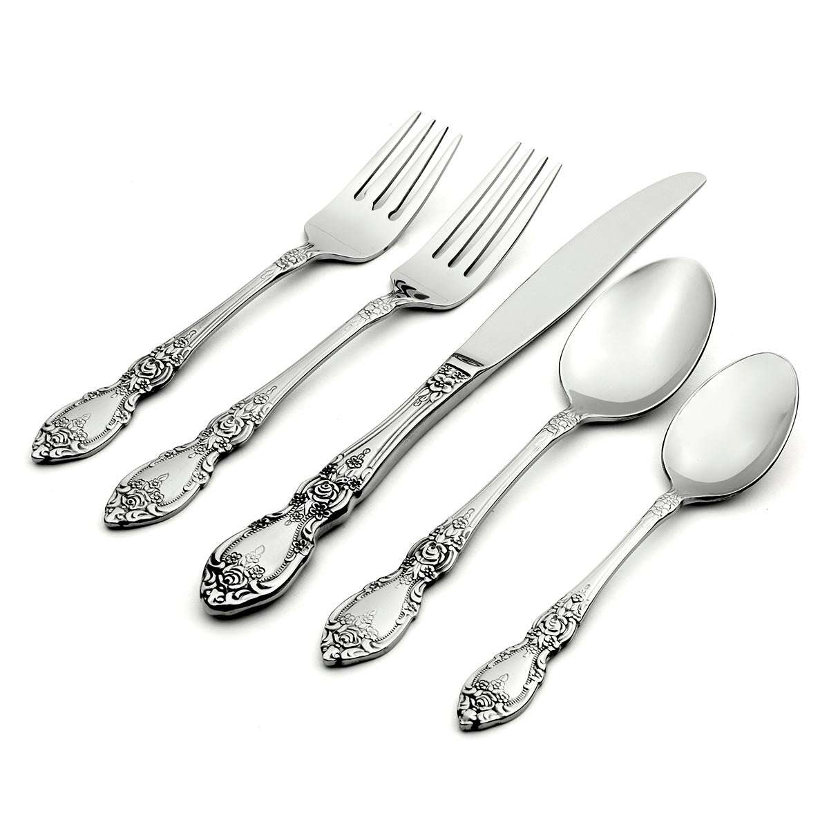 Wordsworth 45-Piece Floral Flatware Set - Elegant Stainless Steel Cutlery