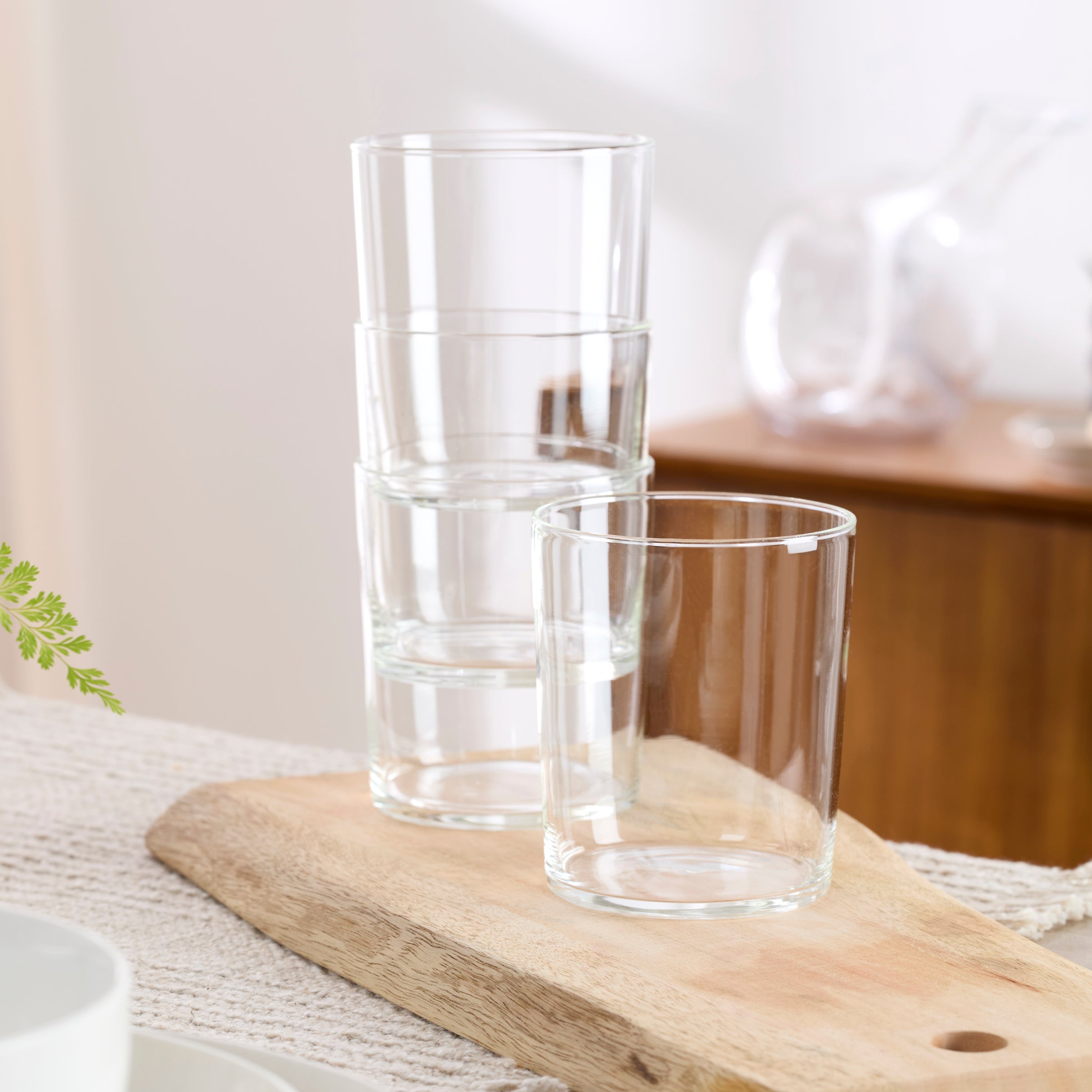 Oneida Stackable Clear Drinking Glasses - Set of 12 Tall & Short