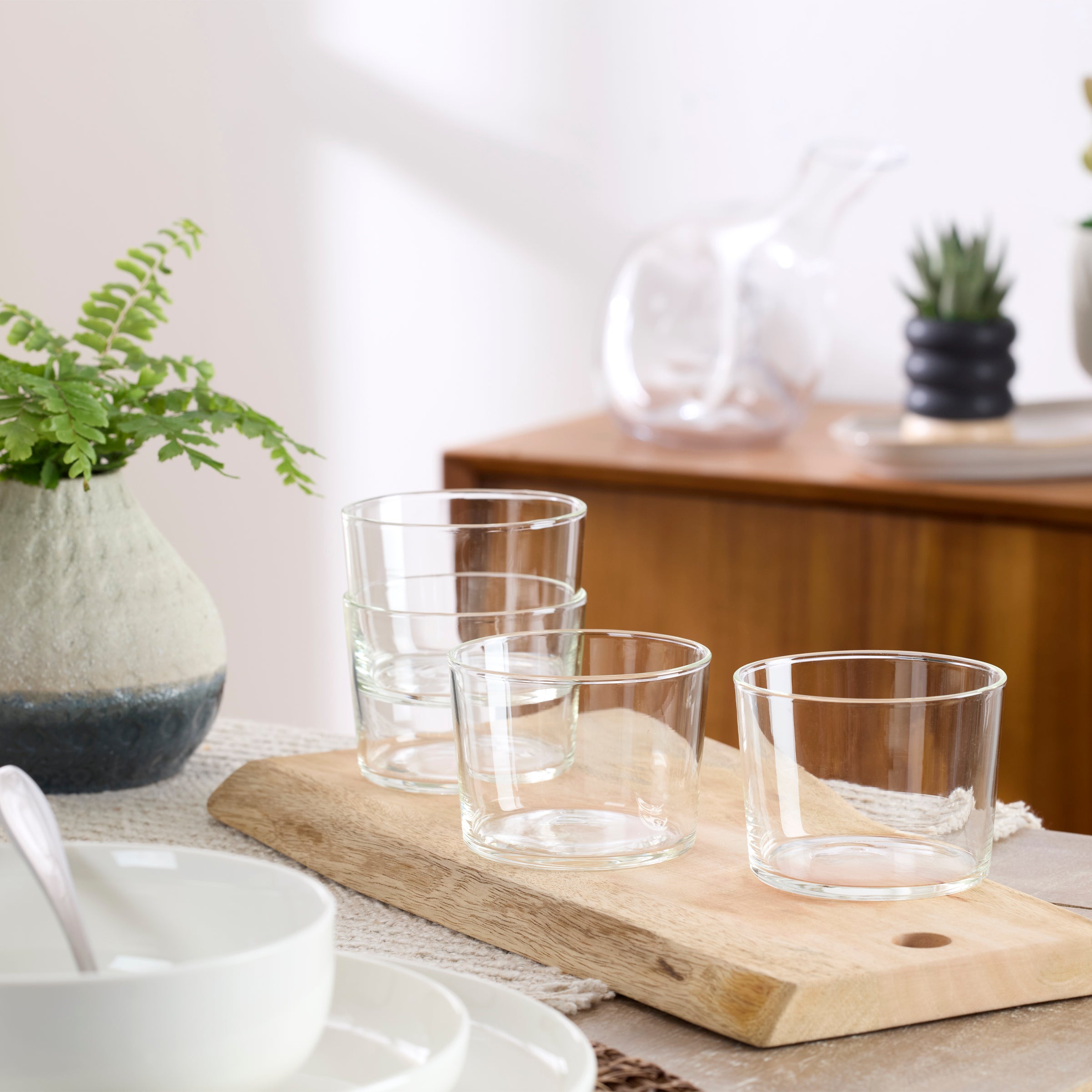 Oneida Stackable Clear Drinking Glasses - Set of 12 Tall & Short