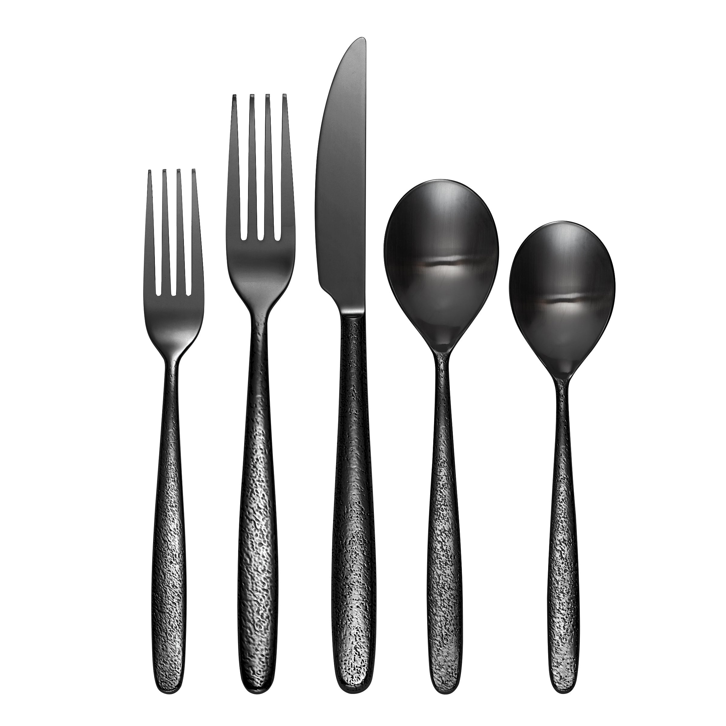 Storm Black 20-Piece Flatware Set – Artisanal Textured Cutlery