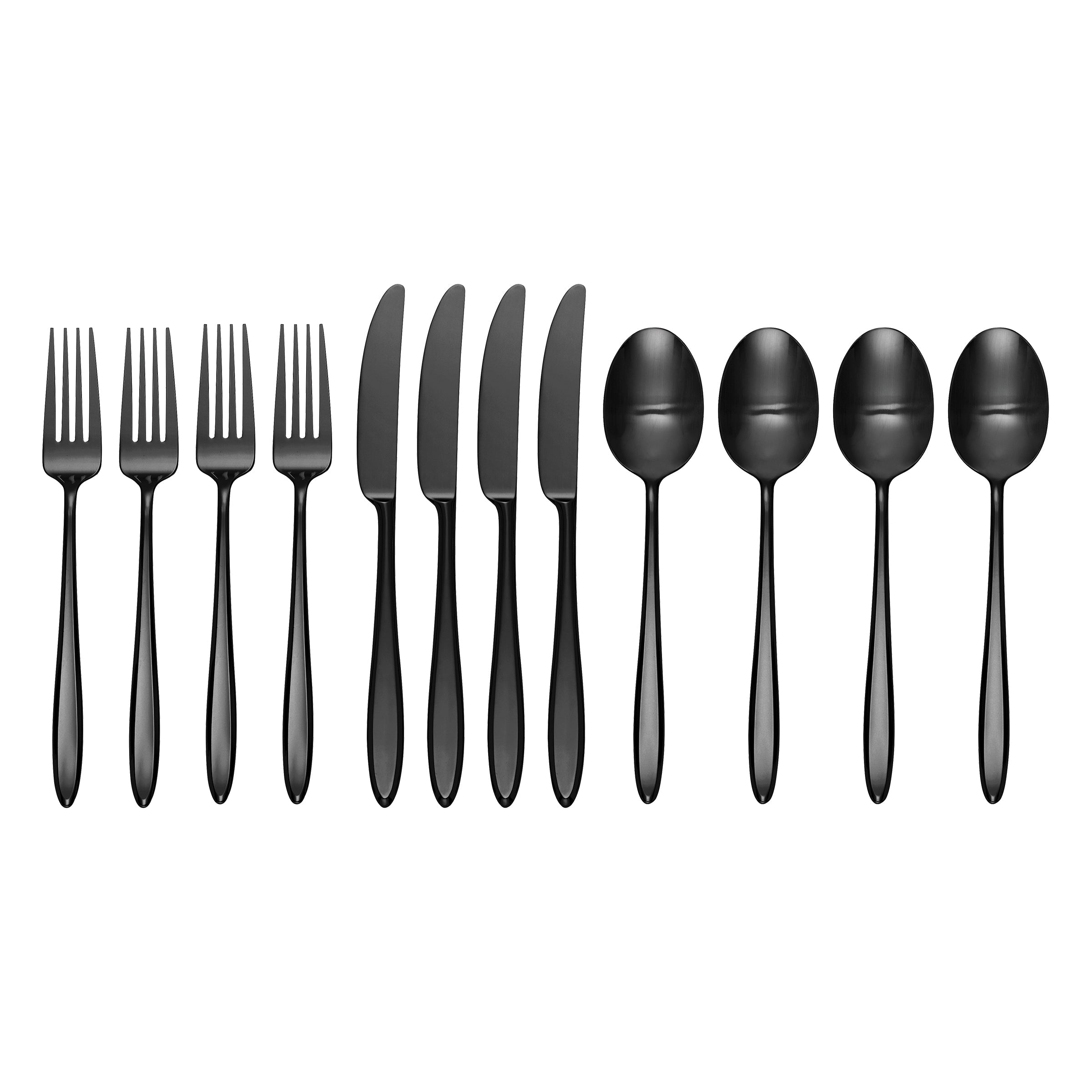 Ayla Black Satin Flatware Set - 12 Piece Modern Cutlery