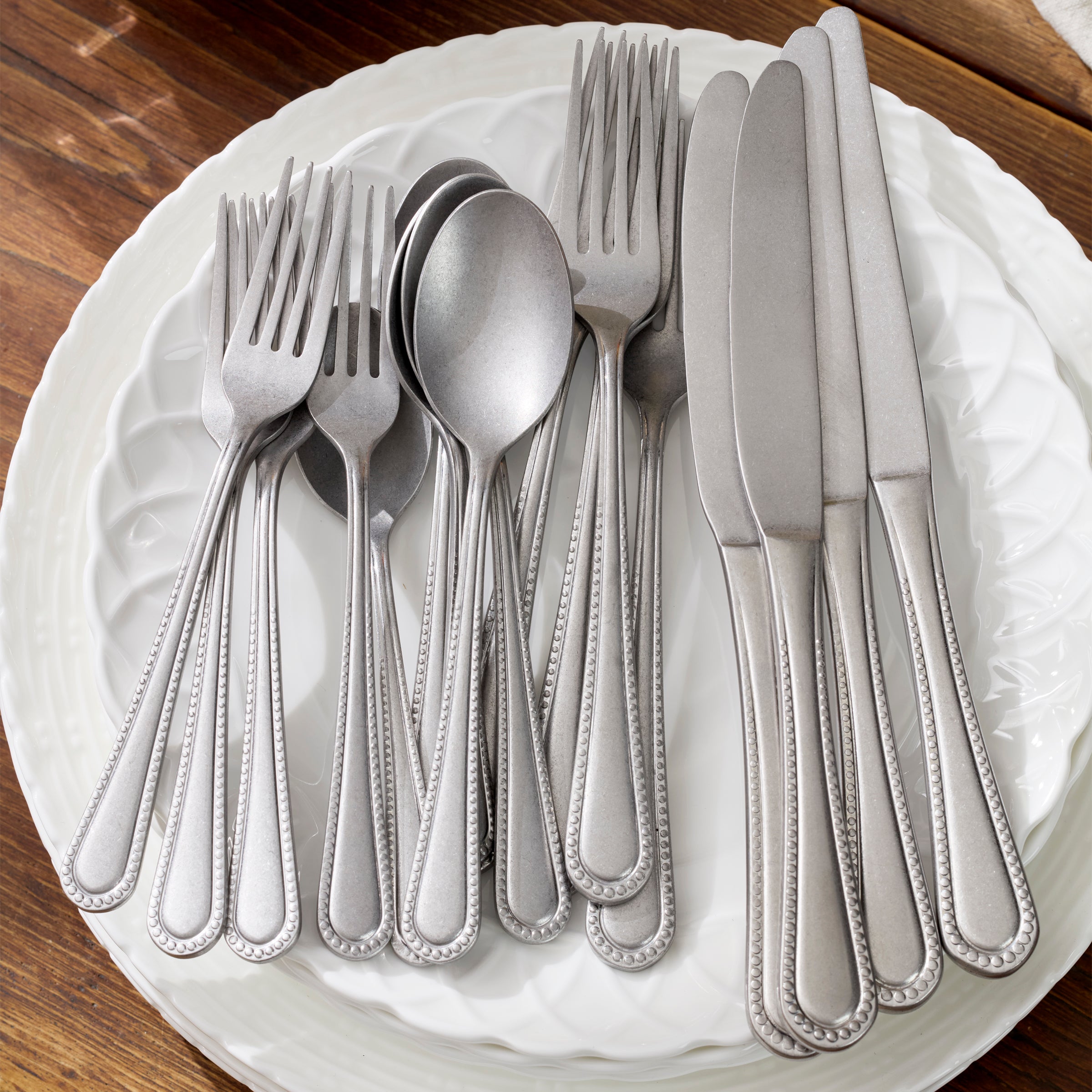 Hartwell 42-Piece Vintage Flatware Set with Beaded Edges