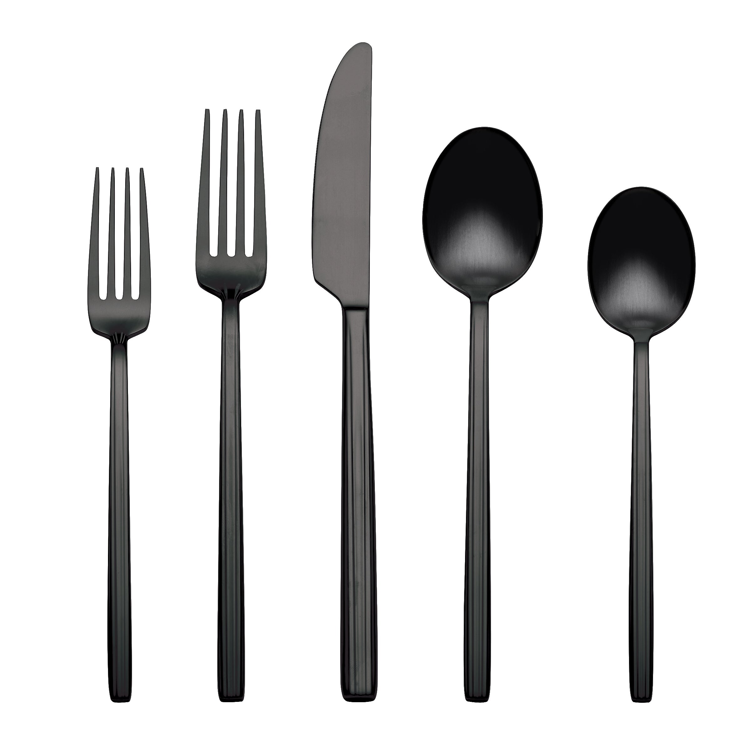 Dean Modern Black Satin Flatware Set - 20 Piece Contemporary Cutlery