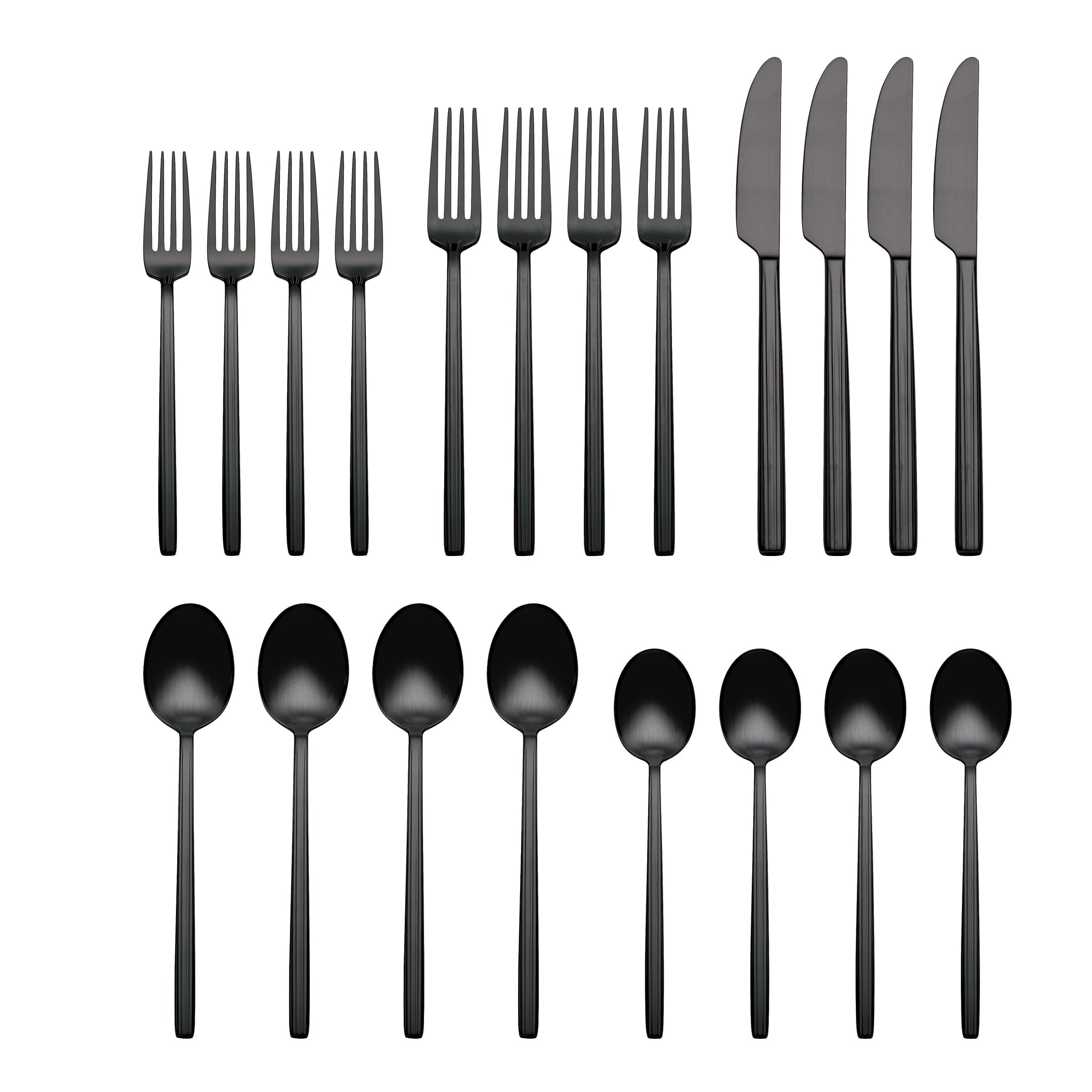 Dean Modern Black Satin Flatware Set - 20 Piece Contemporary Cutlery