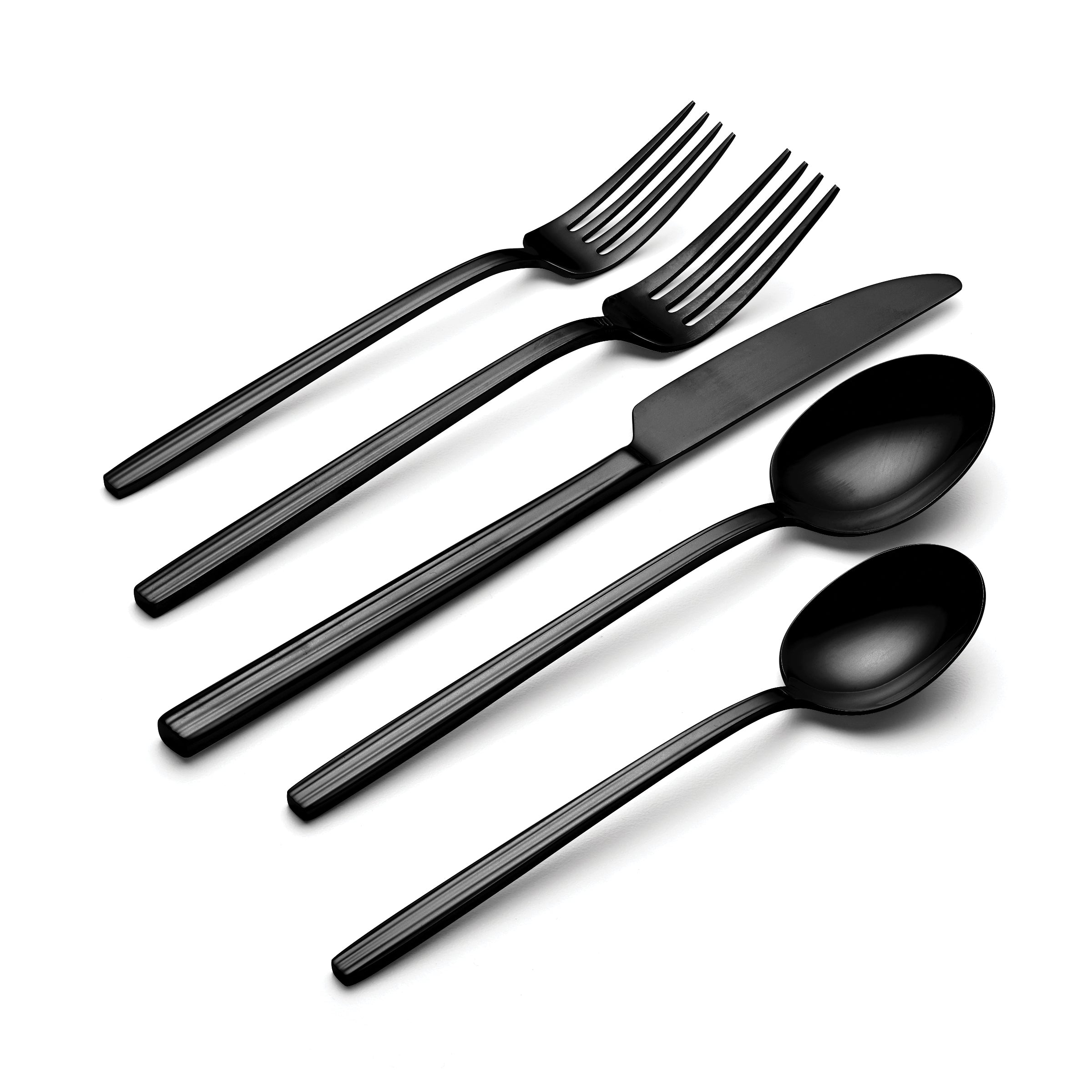 Dean Modern Black Satin Flatware Set - 20 Piece Contemporary Cutlery