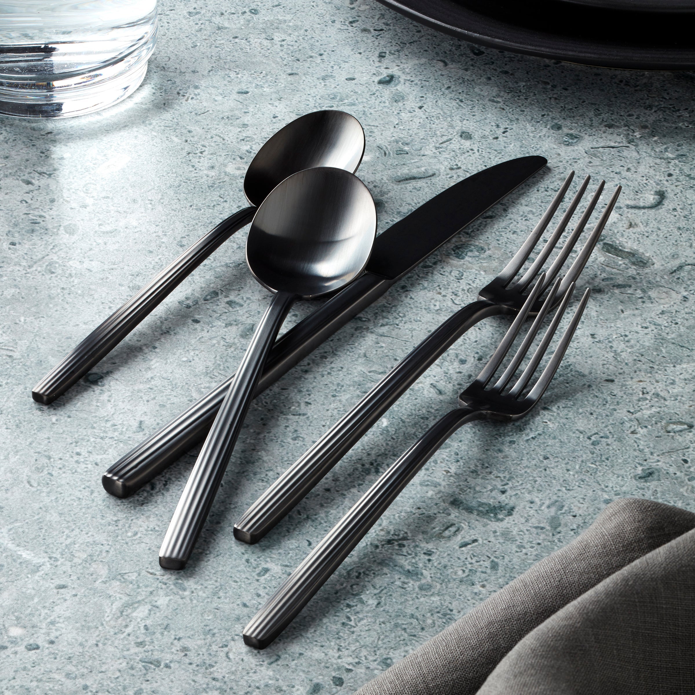 Dean Modern Black Satin Flatware Set - 20 Piece Contemporary Cutlery