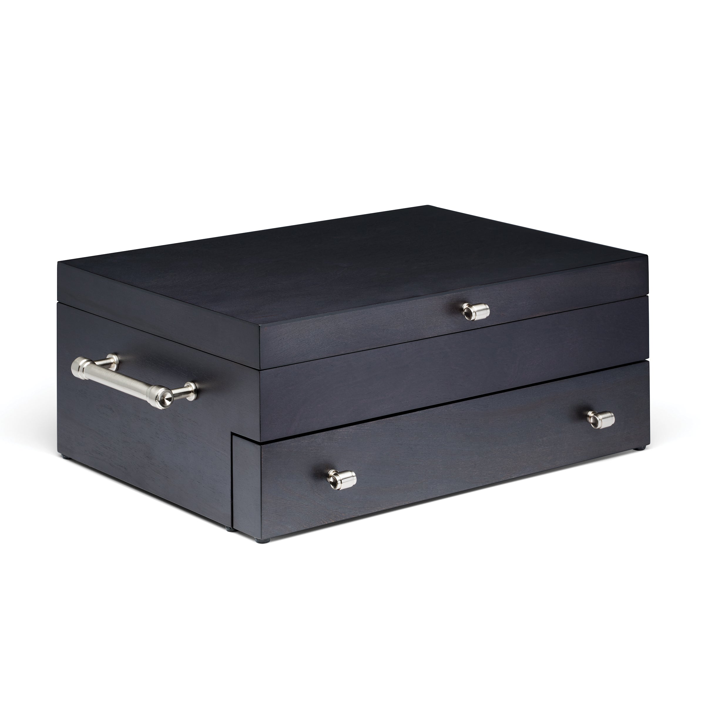 2-Tier Wooden Flatware Chest with Pullout Drawer & Cloth Lining